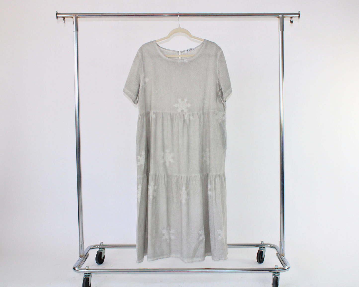 LRS23999 Vestido Largo Tipo Lino Copo De Nieve Estampado