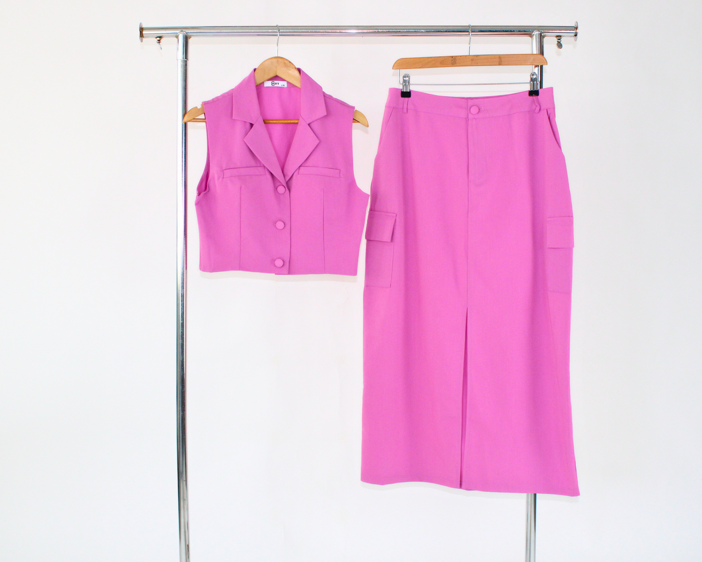 J17029 Conjunto Falda Chaleco botón aforrado