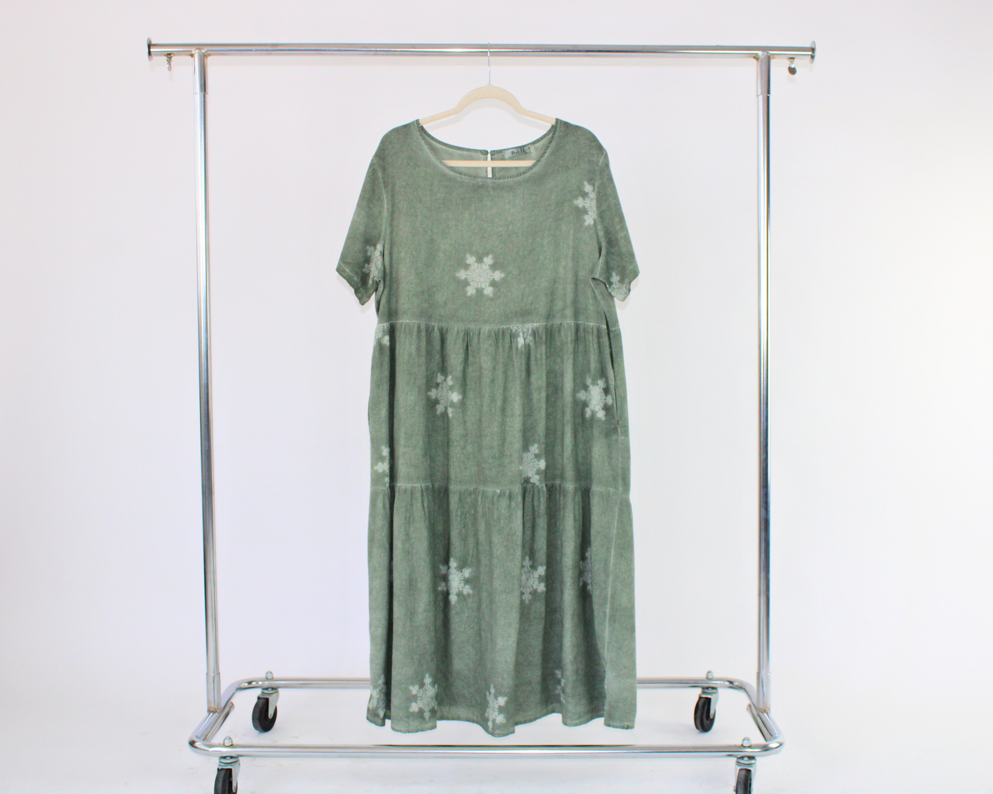 LRS23999 Vestido Largo Tipo Lino Copo De Nieve Estampado