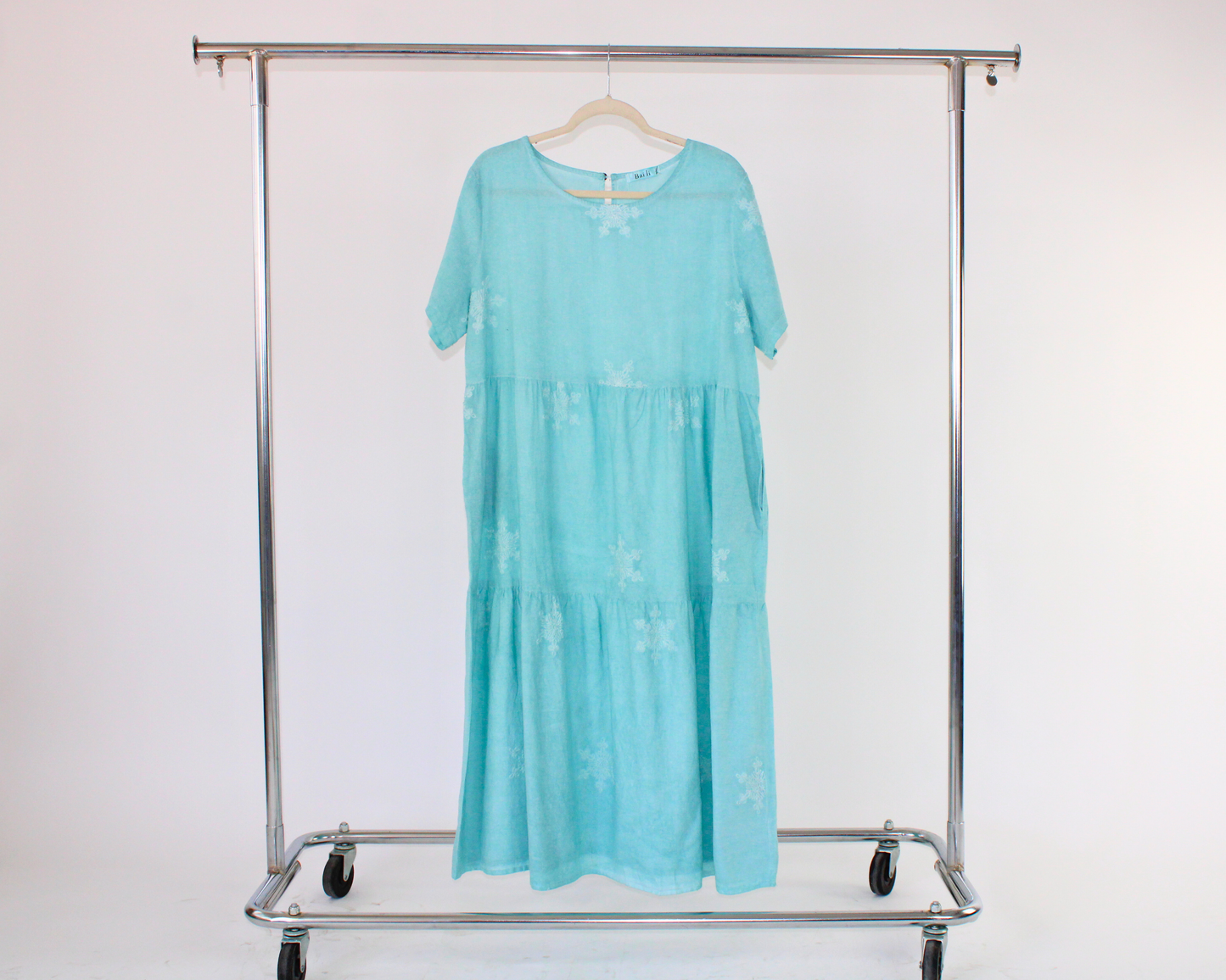 LRS23999 Vestido Largo Tipo Lino Copo De Nieve Estampado