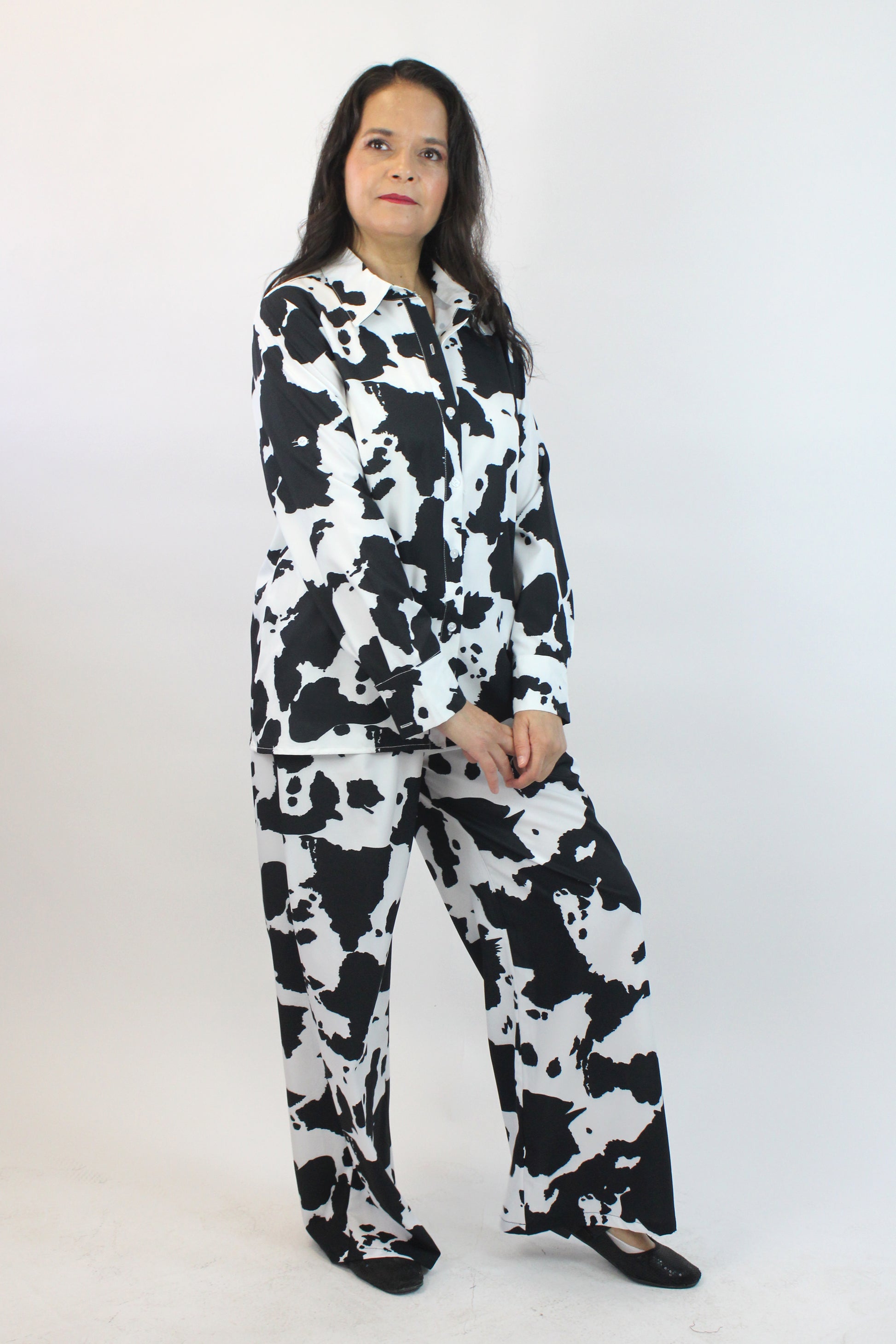 090-XMY25 Conjunto Camisa Estampado Vaca Pantalón con Pretina