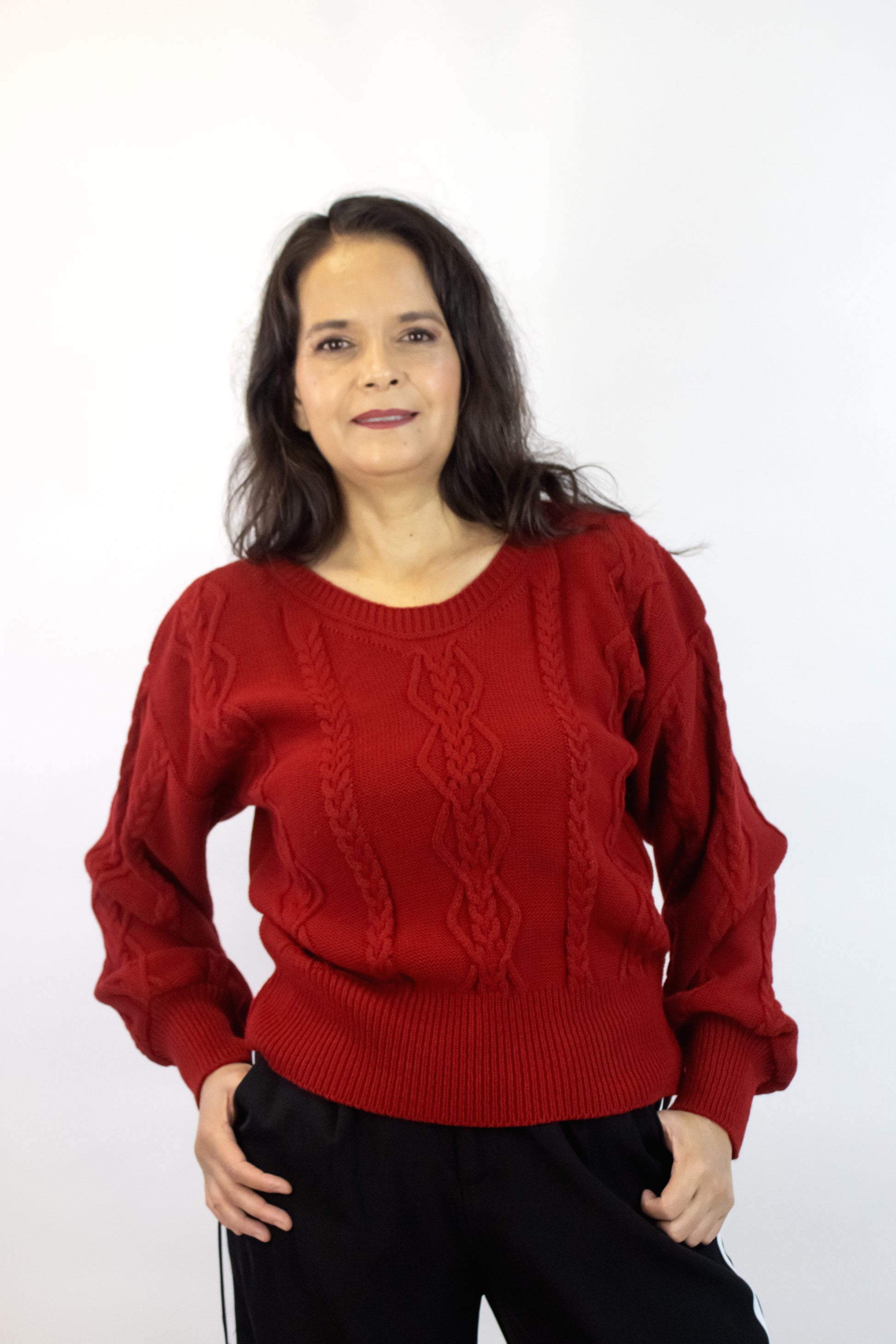 2570 Suéter Tejido Diseño Líneas Trenzadas