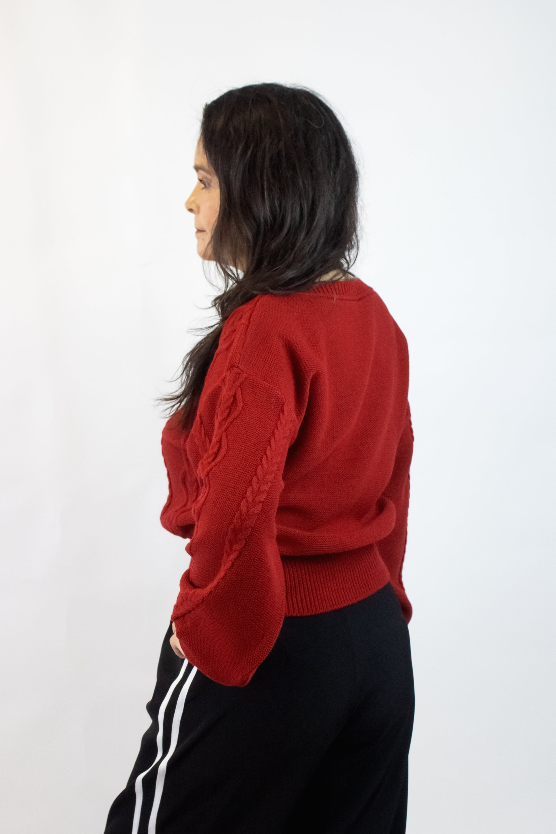 2570 Suéter Tejido Diseño Líneas Trenzadas