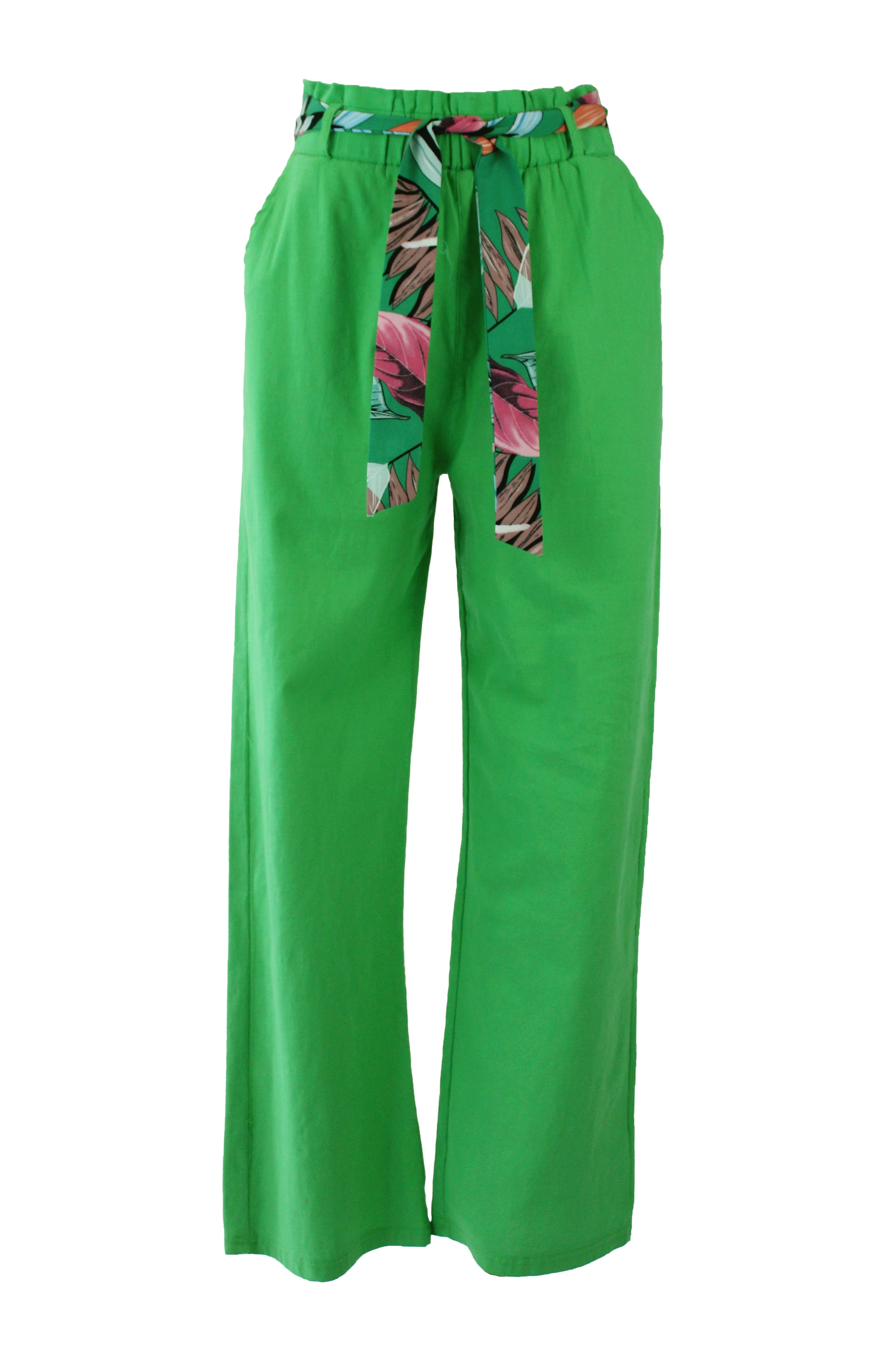 B048 Pantalón lino eslatico cinto estampado