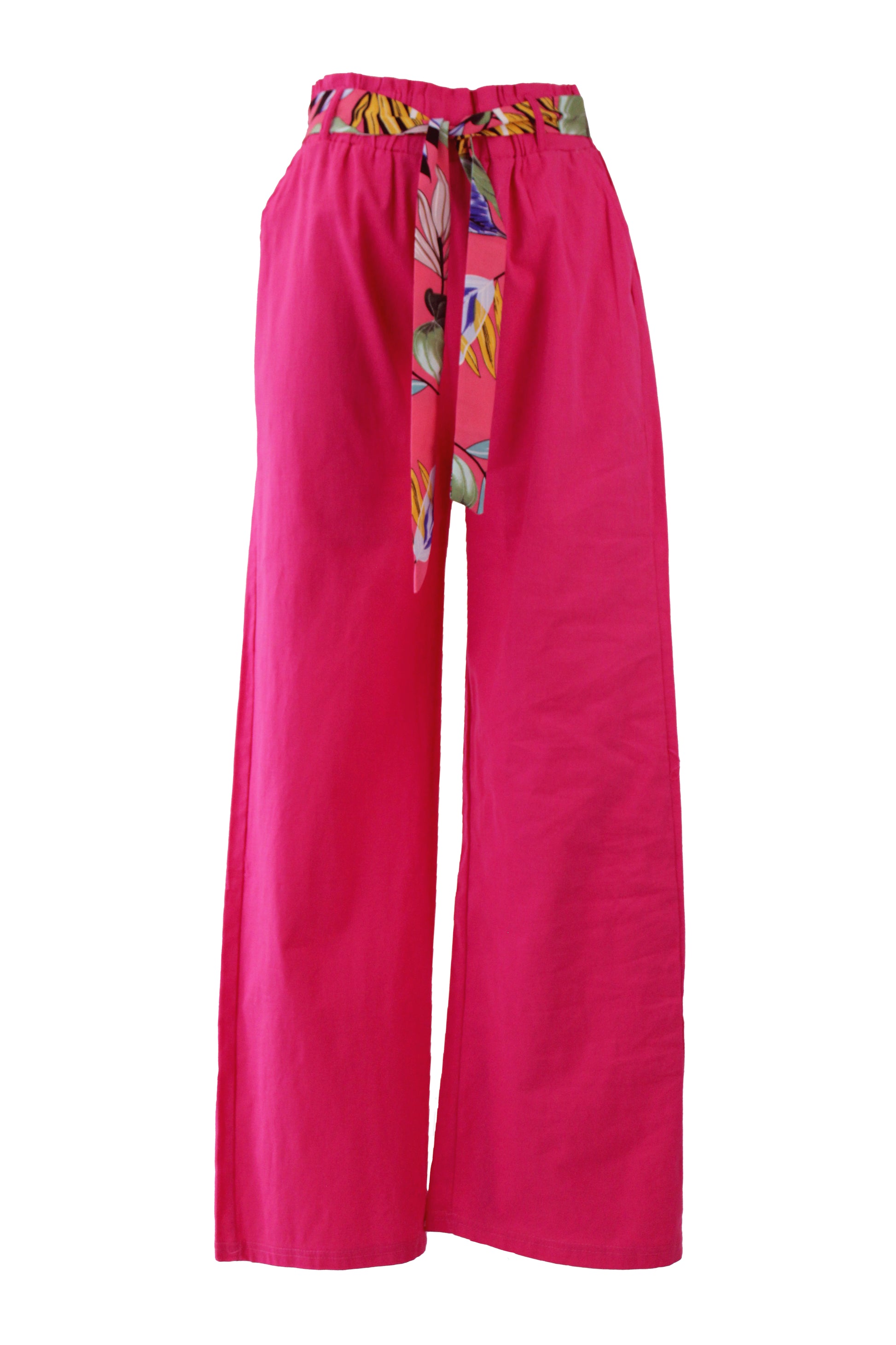 B048 Pantalón lino eslatico cinto estampado