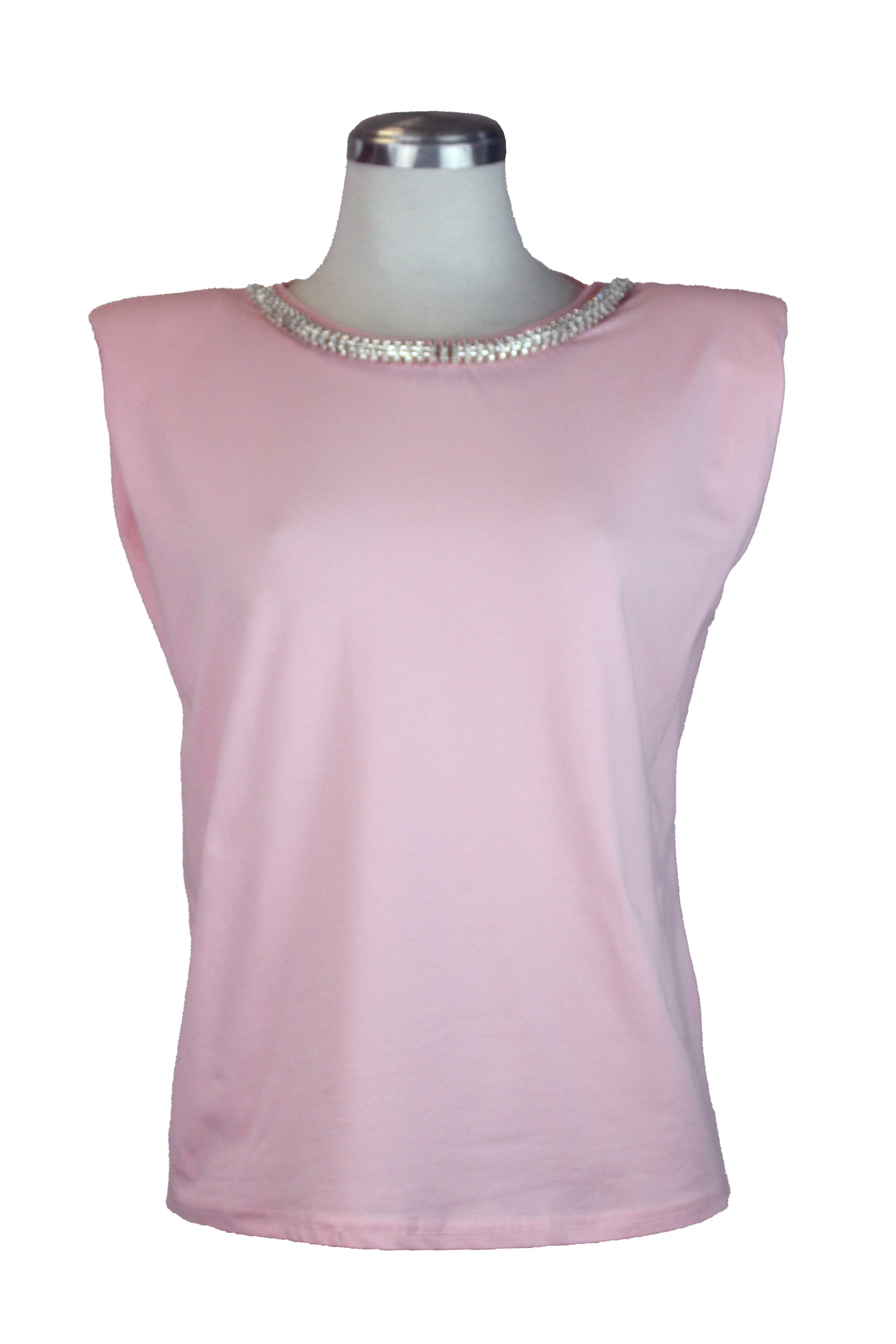 T150 Blusa Sin Manga Cuello Circular Con Joyería