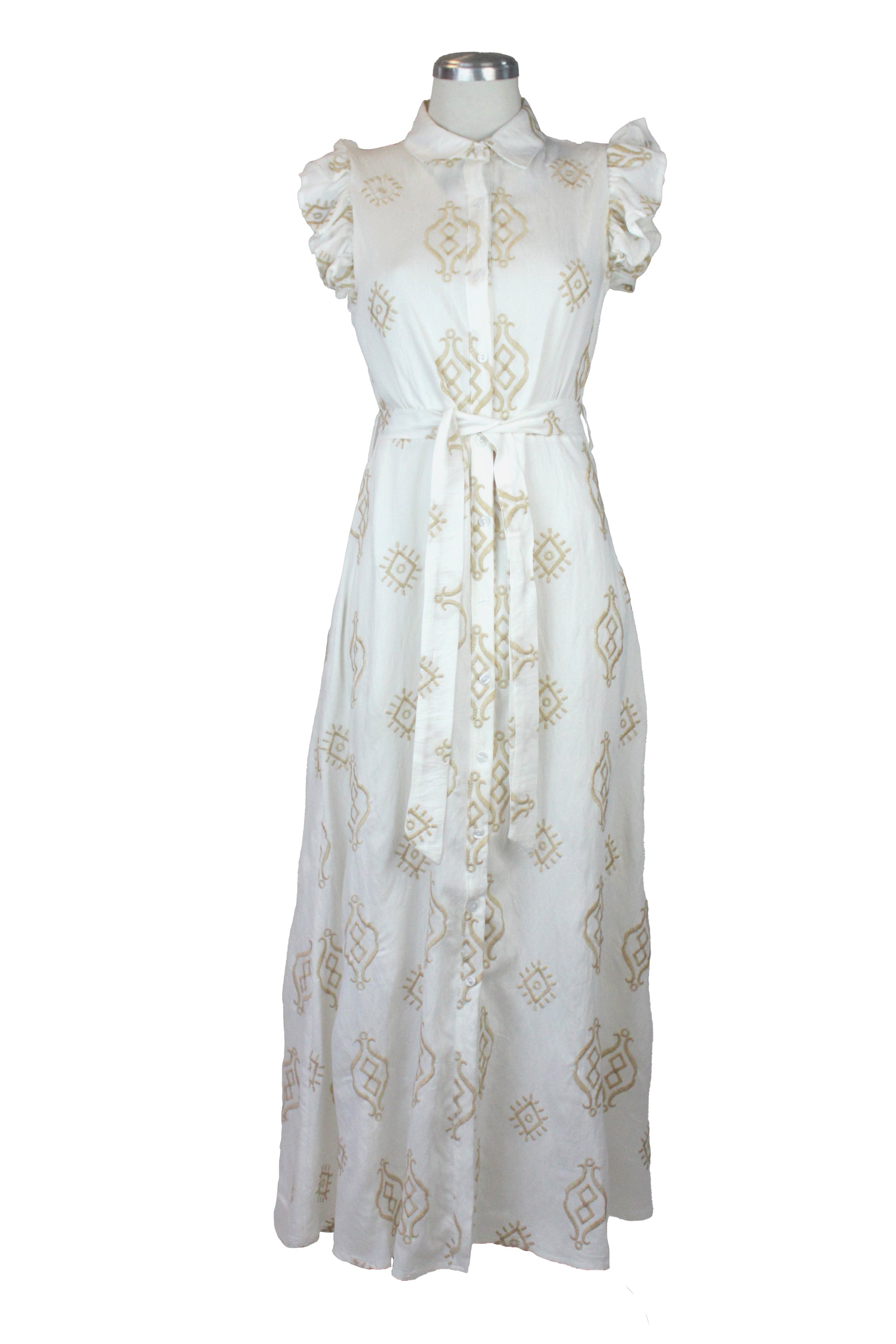 037-XMY25 Vestido Largo Con Bordado Beige