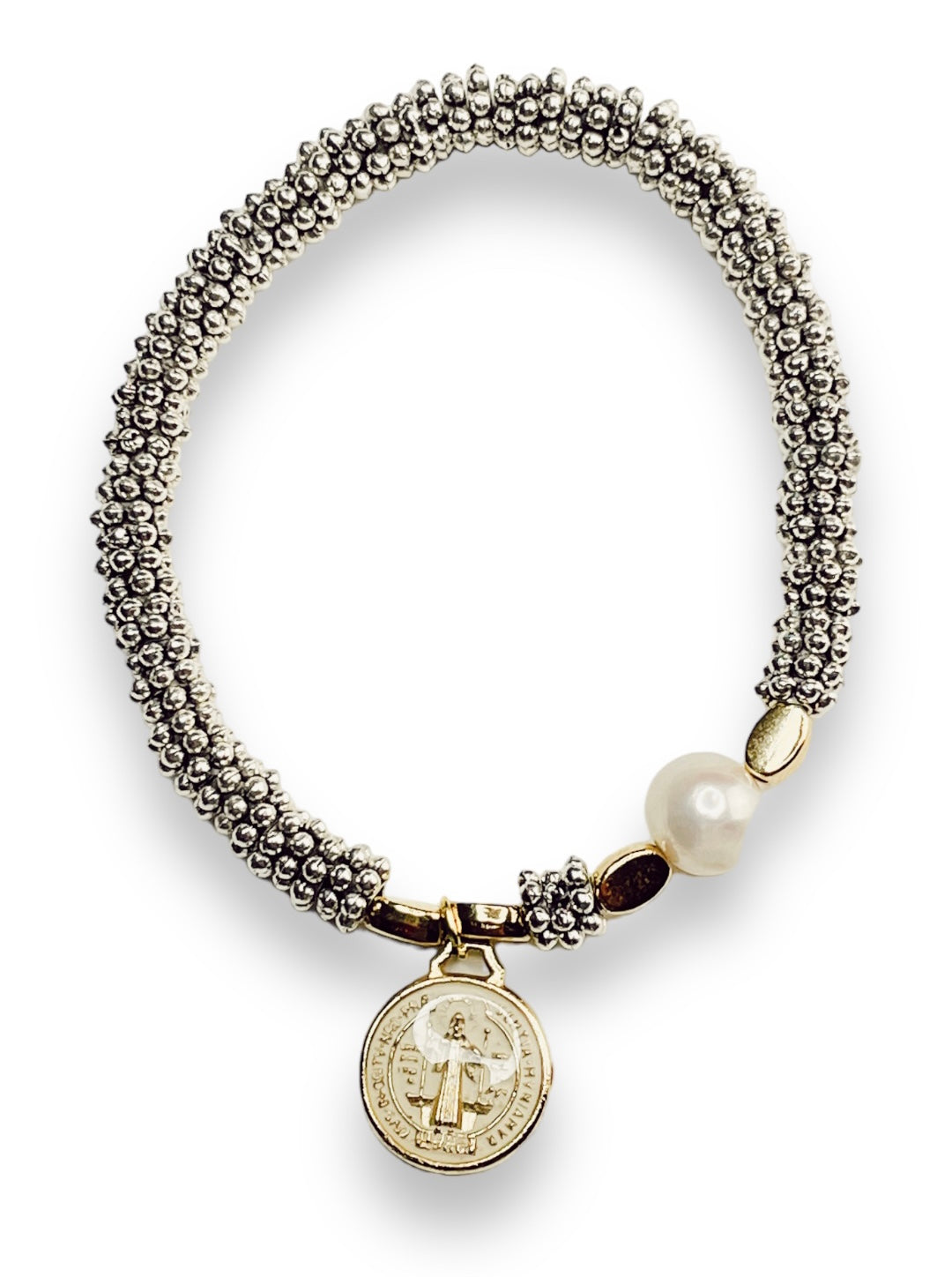 Pulsera Pewter Medalla San Benito 566