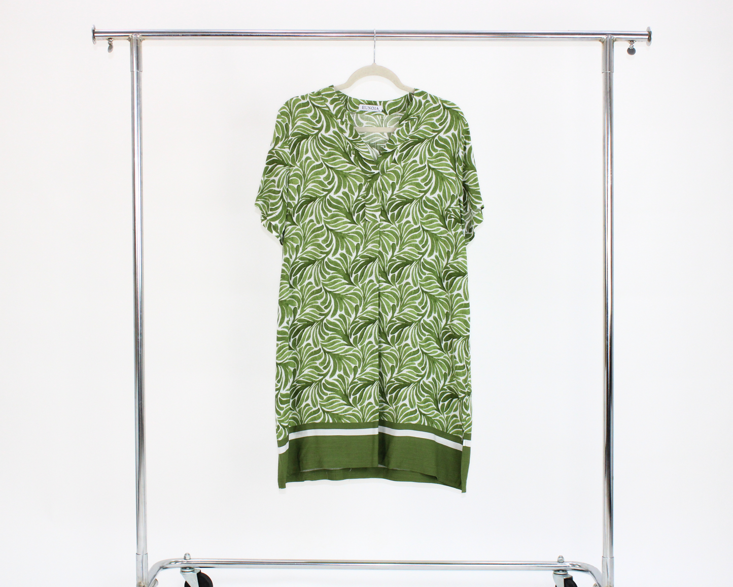 FY24819 Vestido poliéster estampado hojas