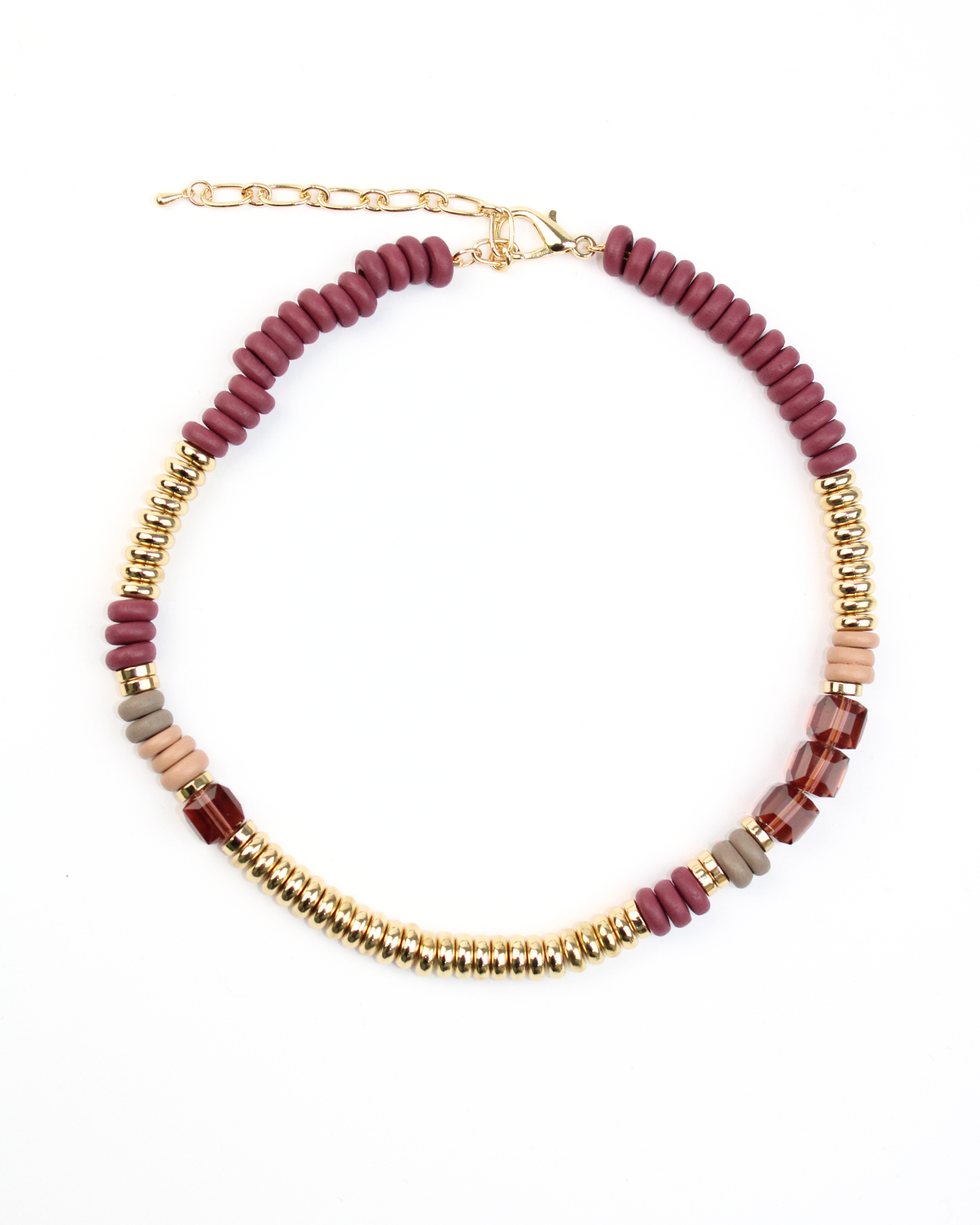 Collar Cristales y Cuentas Anillos de Zinc y Madera 4750