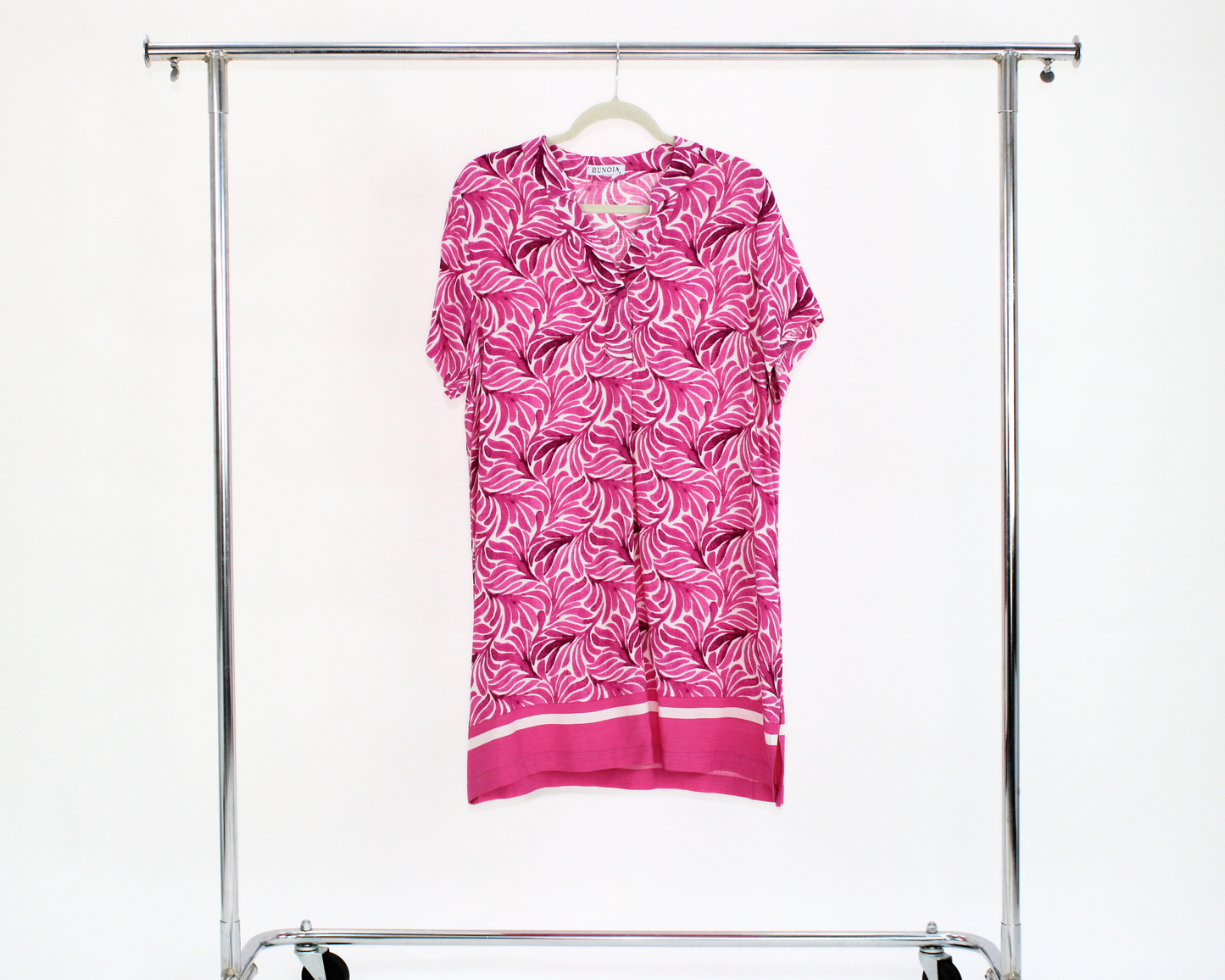 FY24819 Vestido poliéster estampado hojas