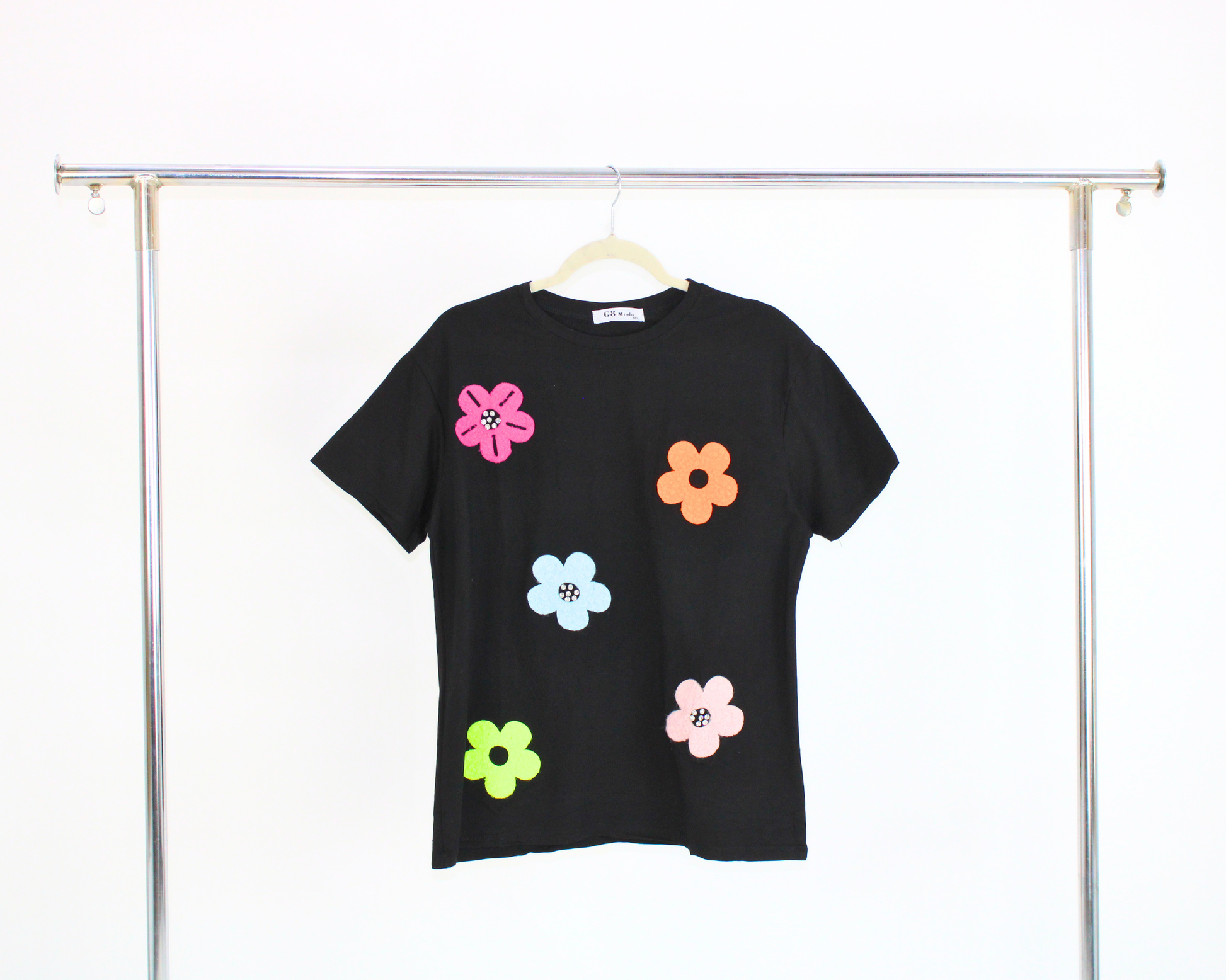 GT3M62 Blusa flor tipo peluche con piedras