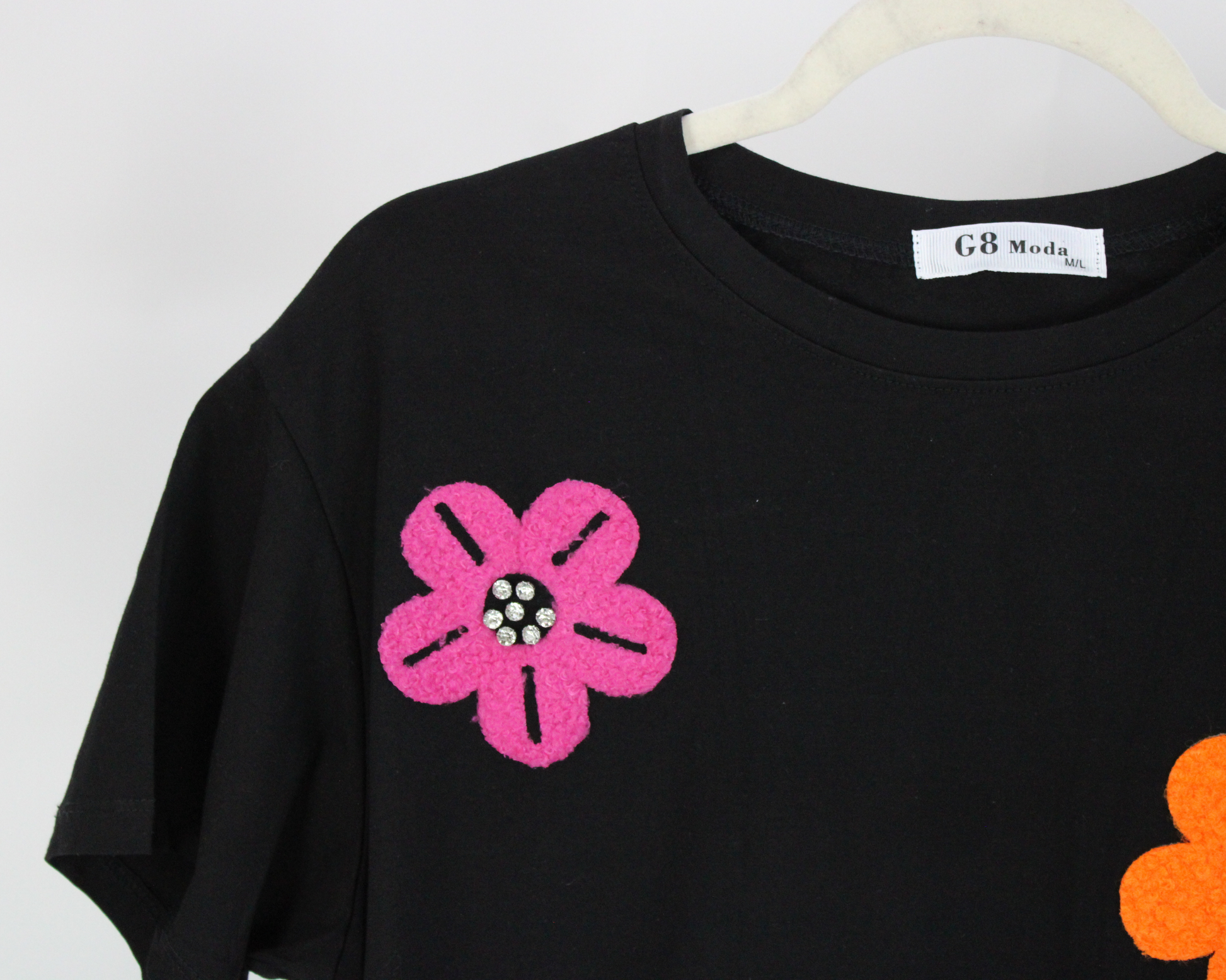 GT3M62 Blusa flor tipo peluche con piedras
