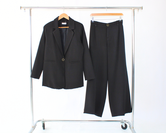 80031 Conjunto Blazer Satín Botón Dorado