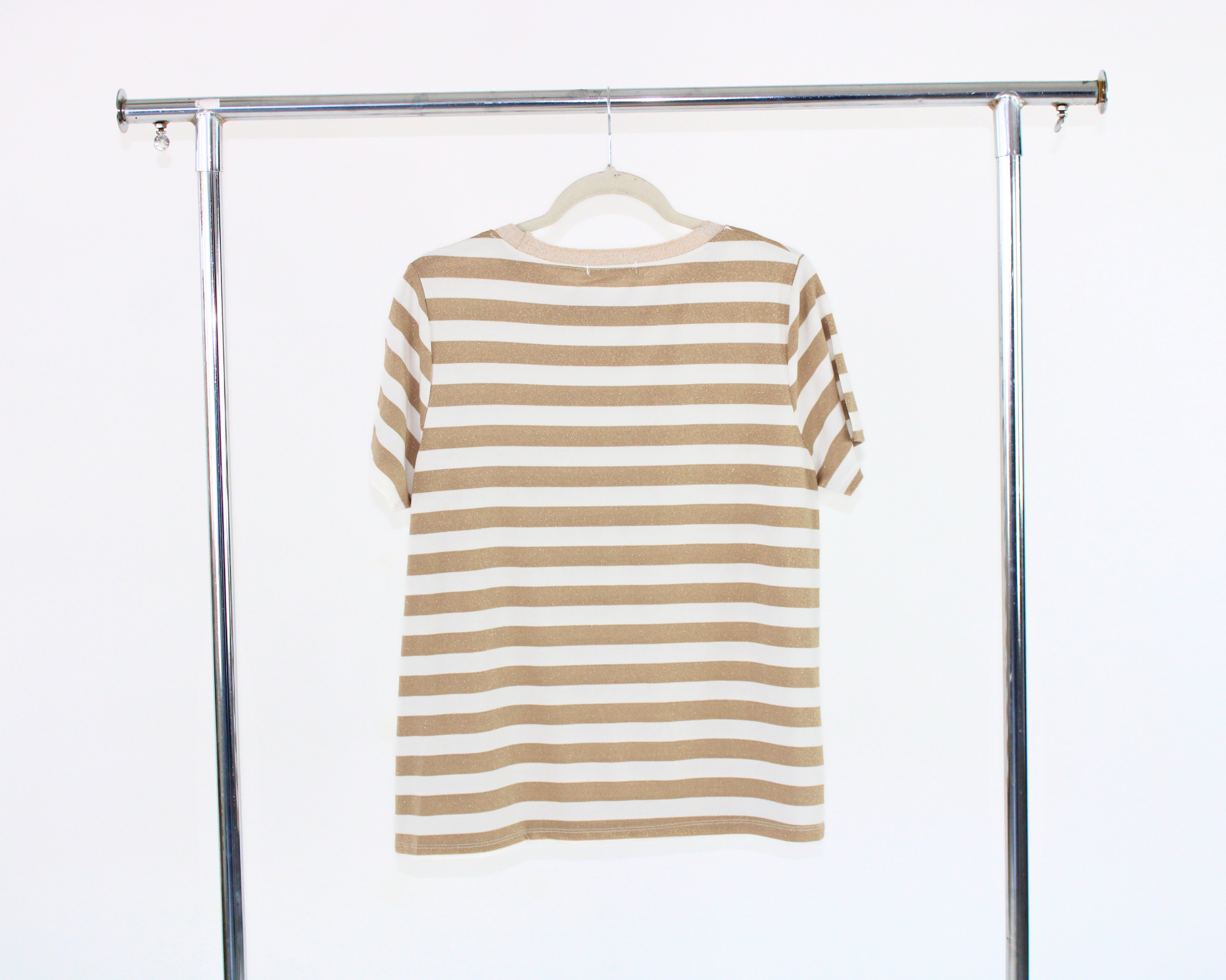 GT-3M106 Blusa Bicolor Rayas Cuello Dorado