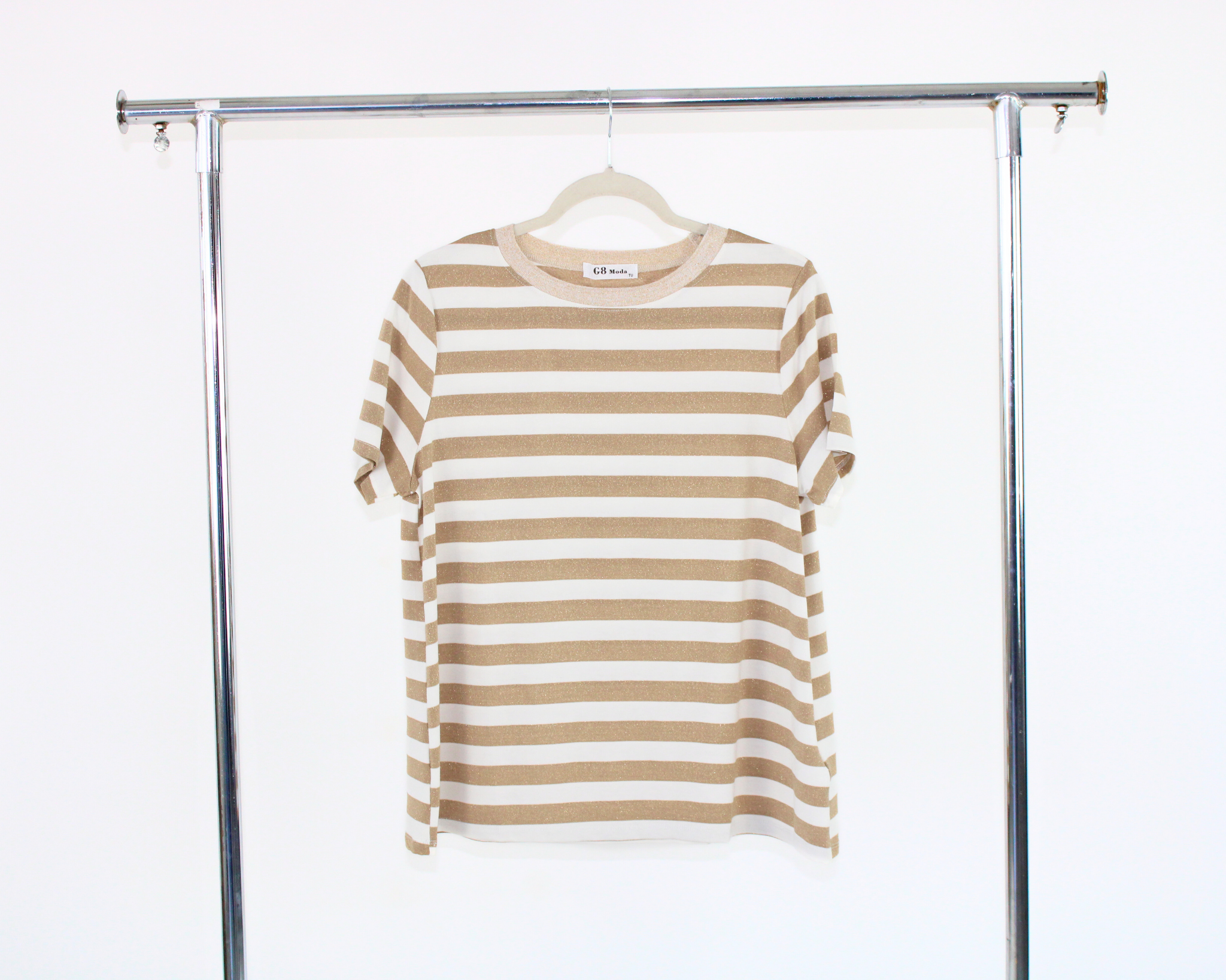 GT-3M106 Blusa Bicolor Rayas Cuello Dorado