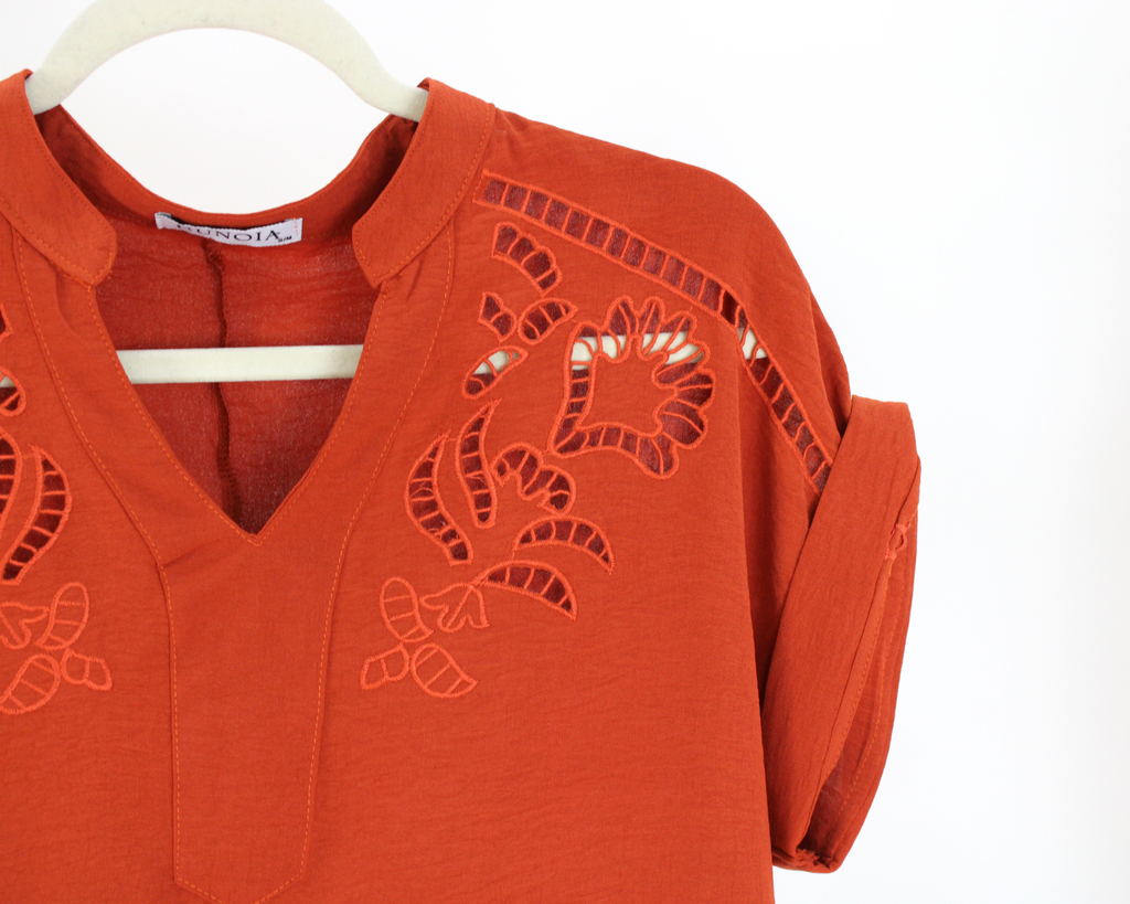EE24183 Blusa Manga Corta Bordado Cuello