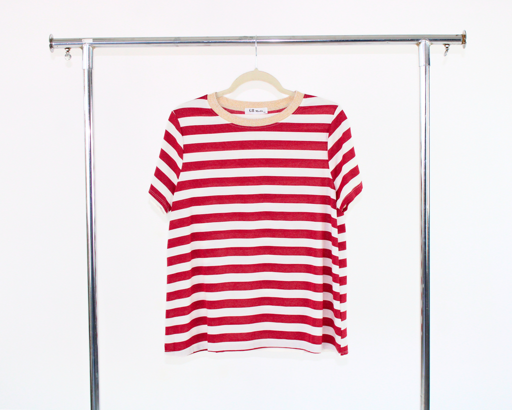 GT-3M106 Blusa Bicolor Rayas Cuello Dorado