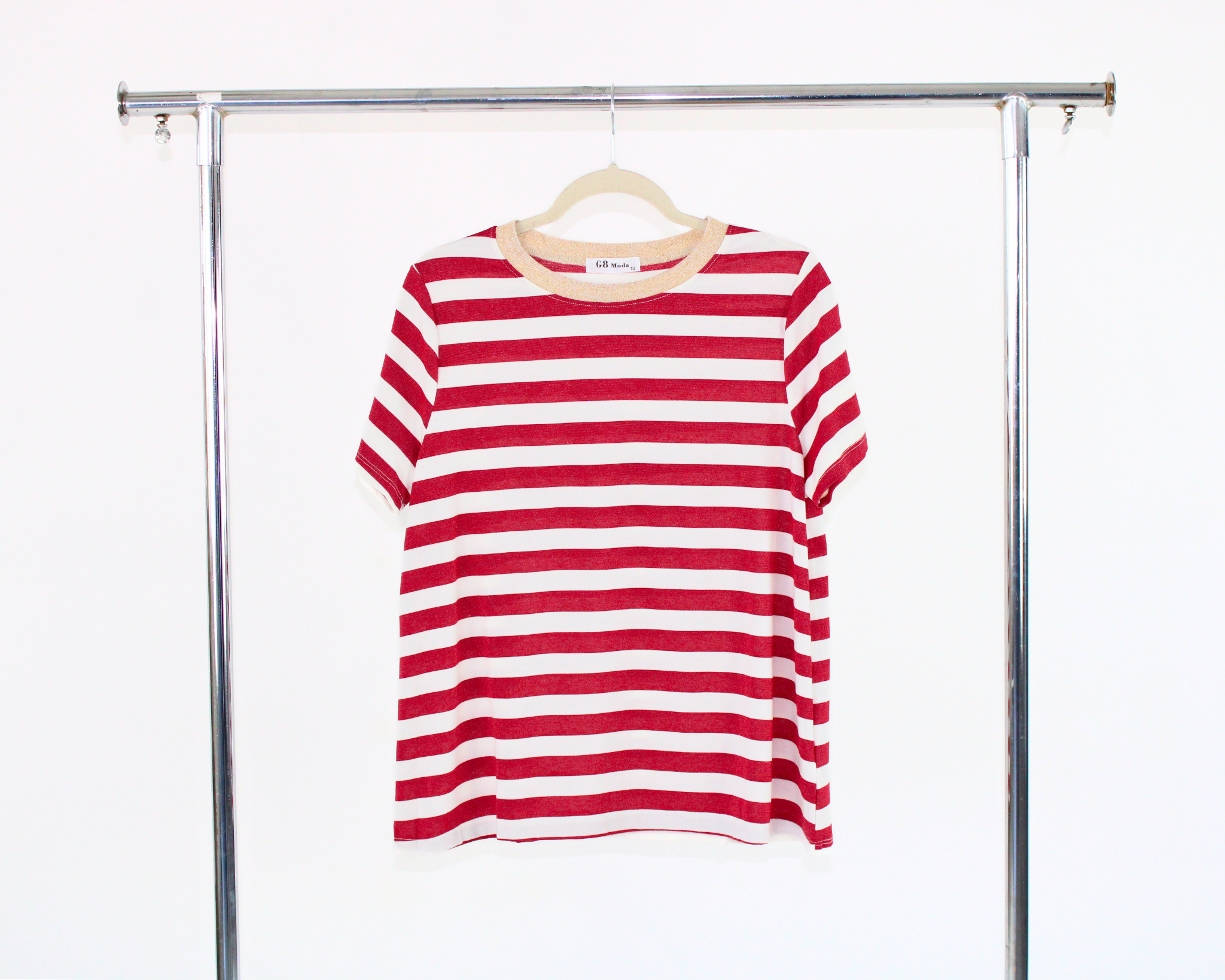 GT-3M106 Blusa Bicolor Rayas Cuello Dorado