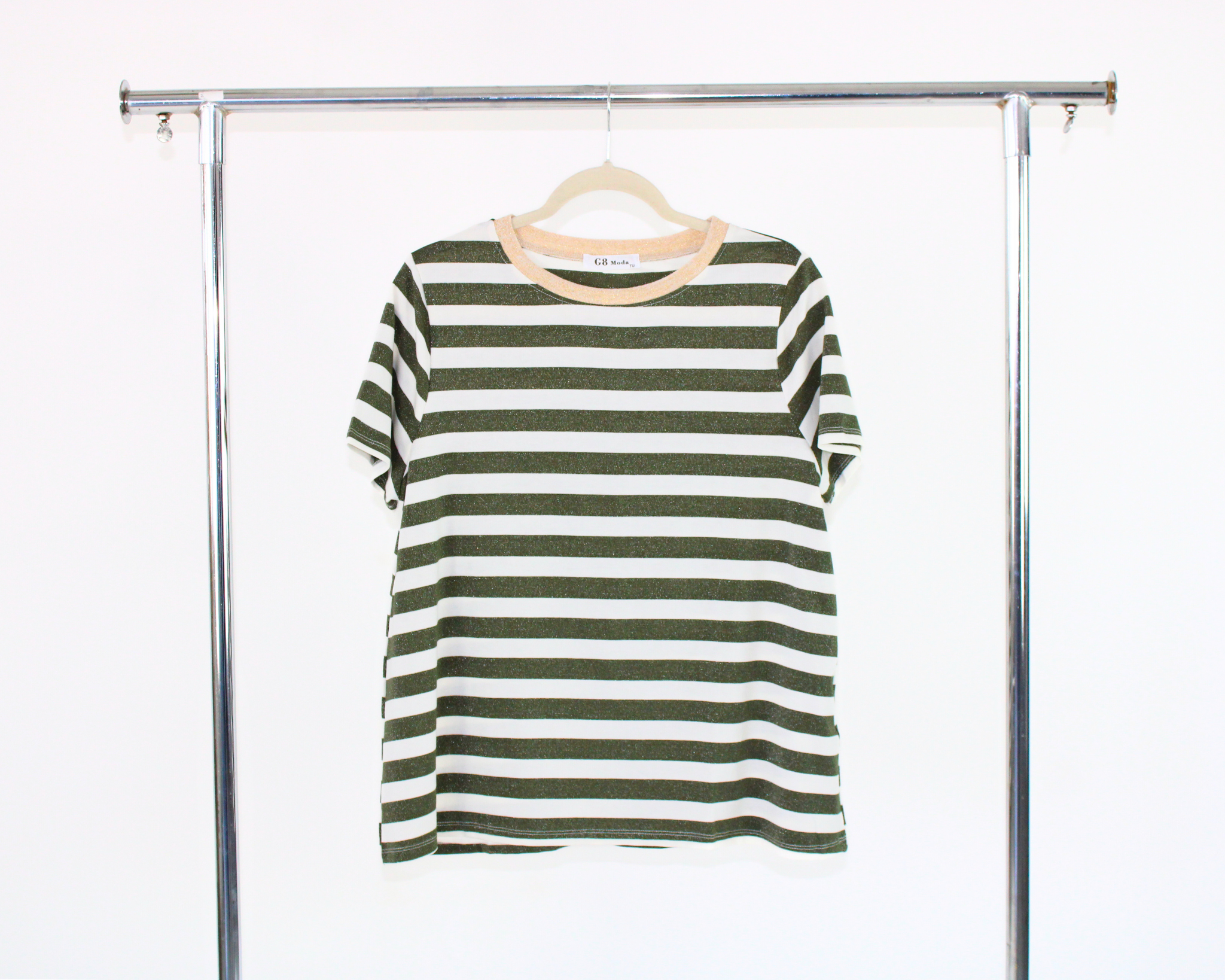 GT-3M106 Blusa Bicolor Rayas Cuello Dorado