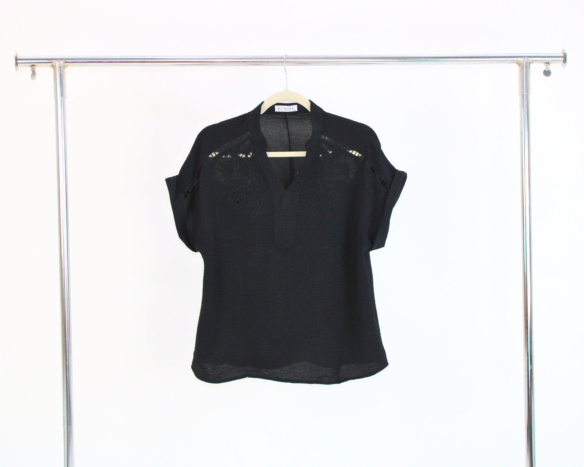 EE24183 Blusa Manga Corta Bordado Cuello