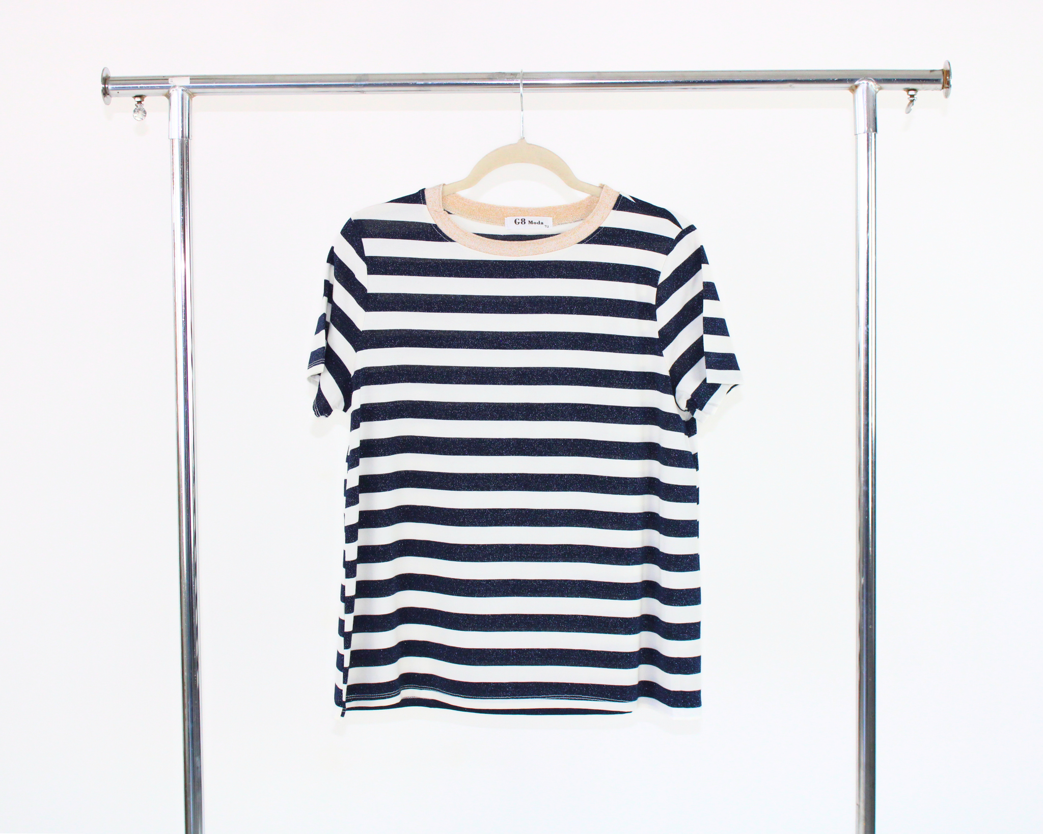 GT-3M106 Blusa Bicolor Rayas Cuello Dorado