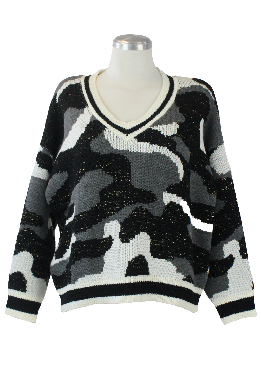 573 Sueter Camuflajeado Hilo Brilloso Cuello V