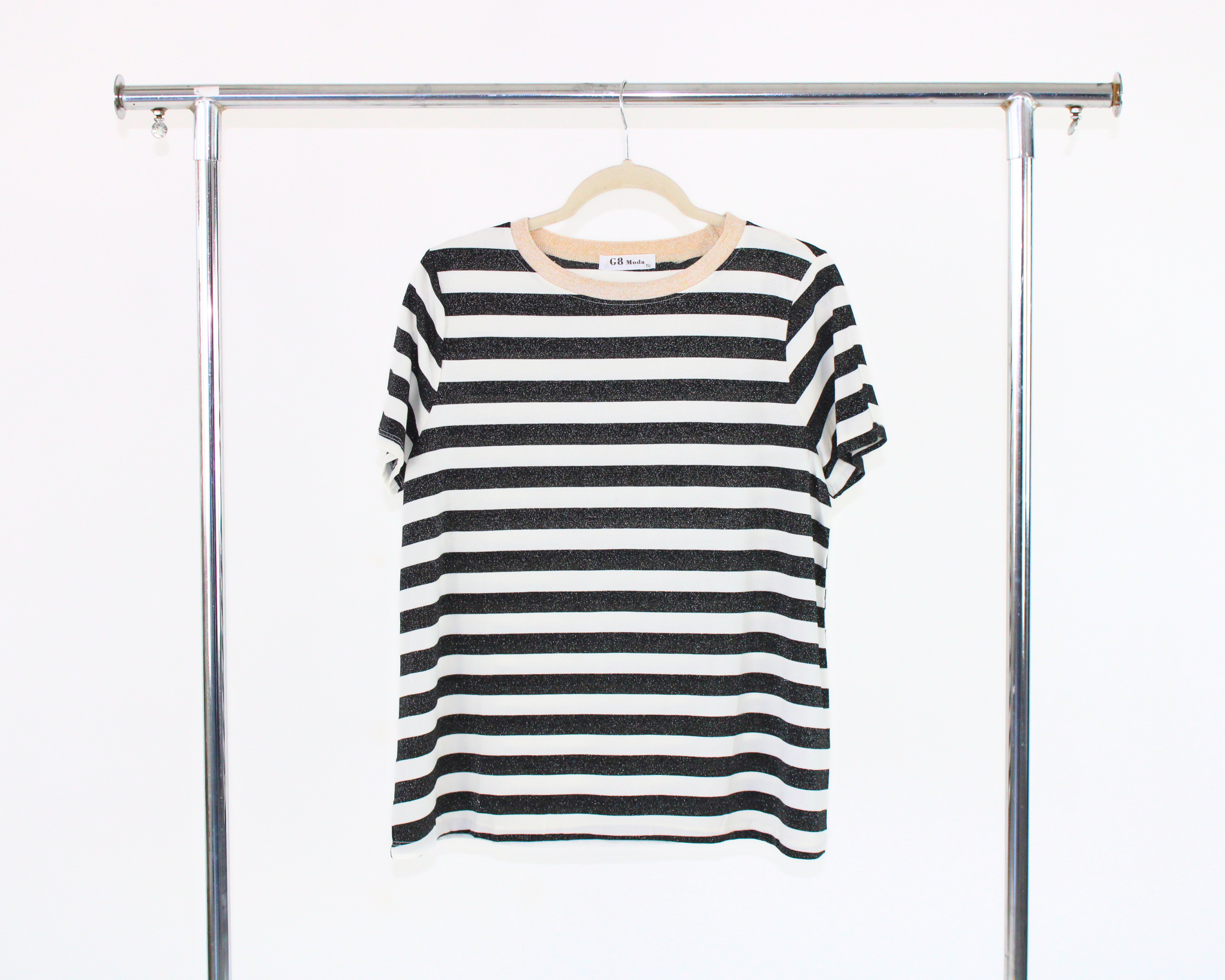 GT-3M106 Blusa Bicolor Rayas Cuello Dorado