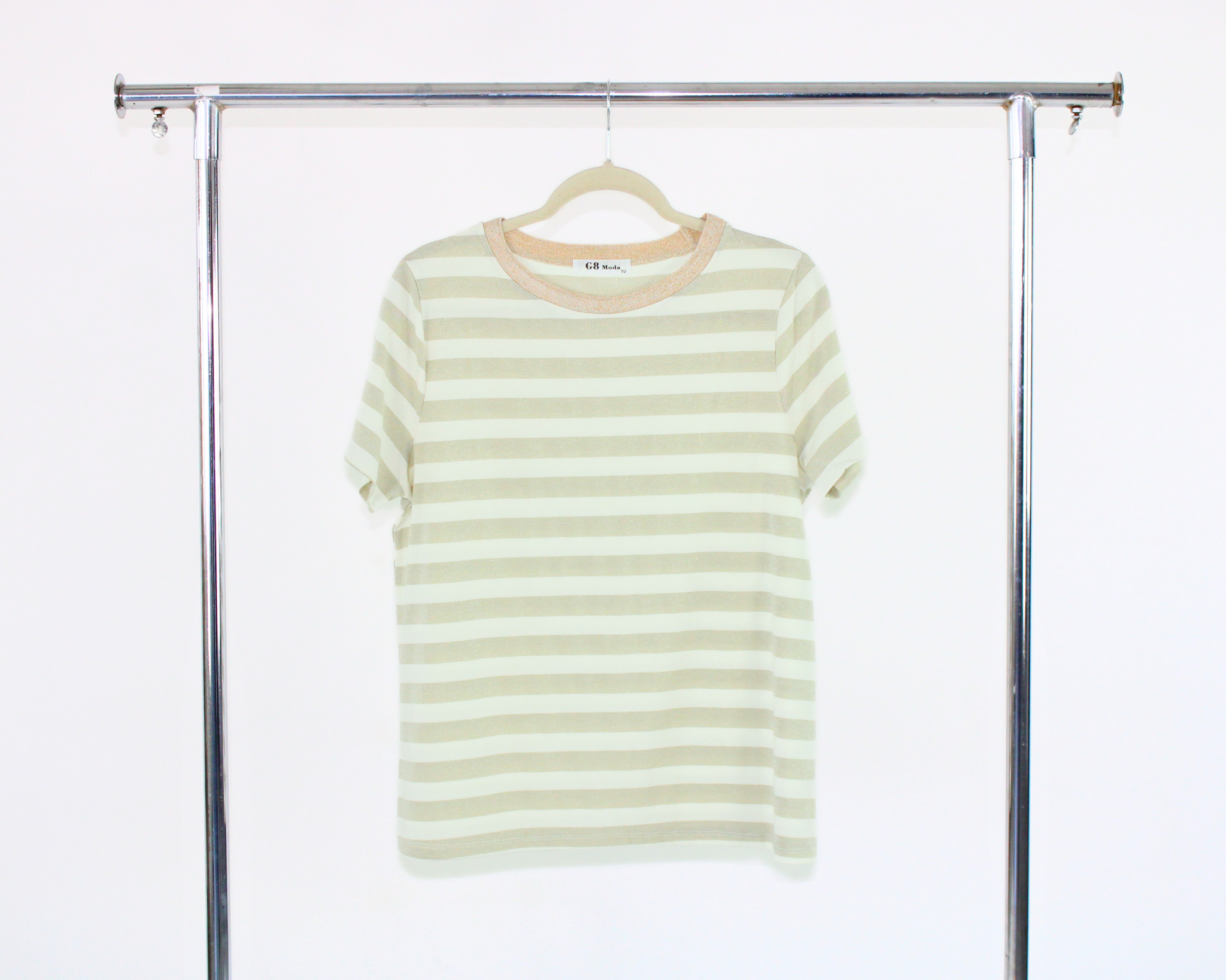 GT-3M106 Blusa Bicolor Rayas Cuello Dorado