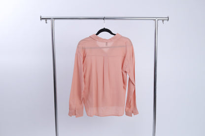 YM15791 Blusa Manga Larga con Cuello Lisa y Lino