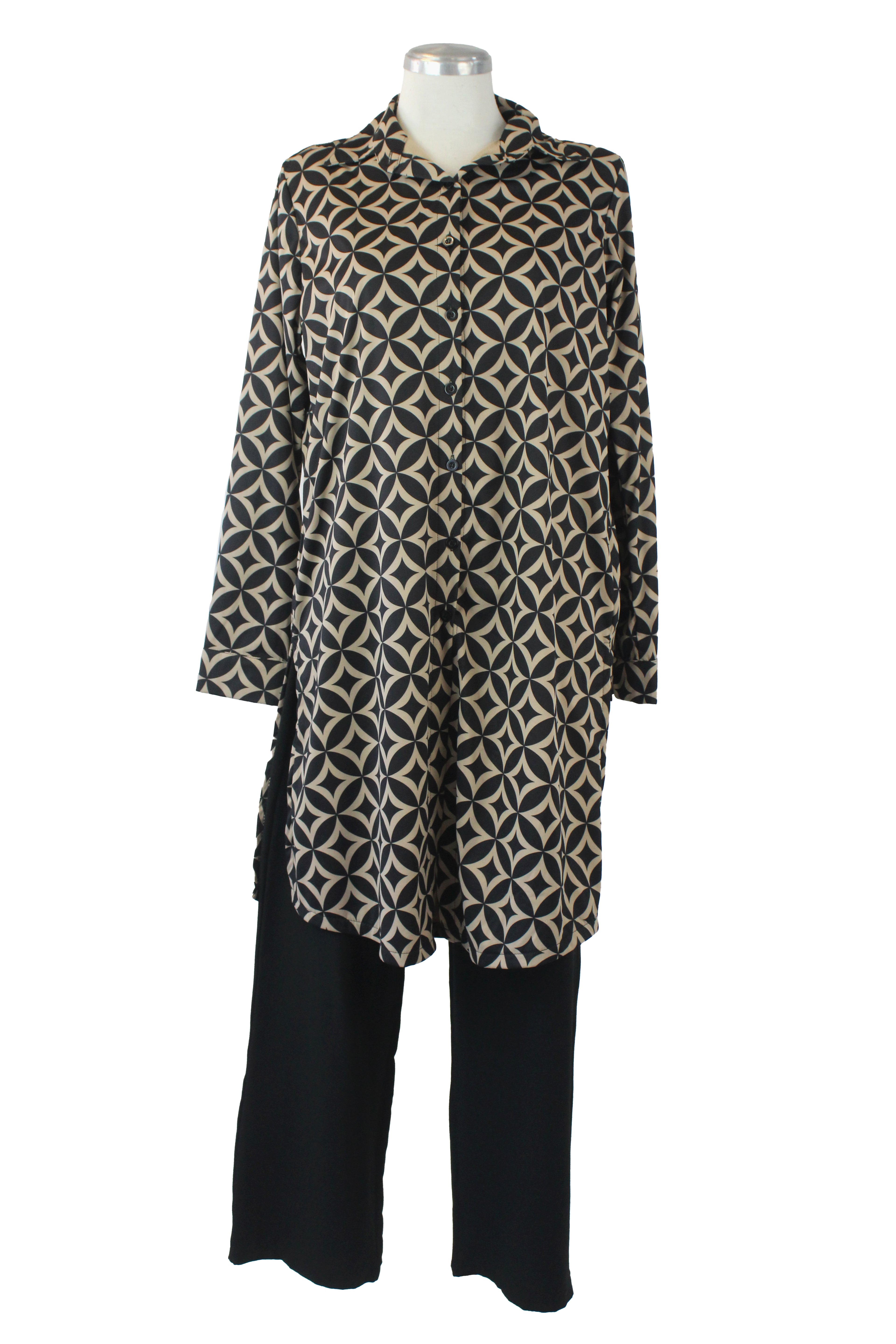 417 Conjunto Camisa Estampada Rombos y Círculos