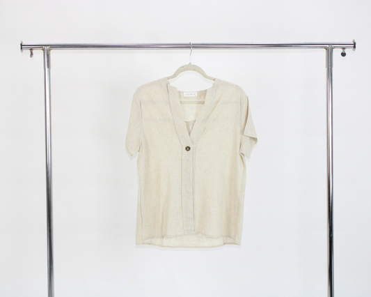 71795 Blusa Lino Cuello en v botón