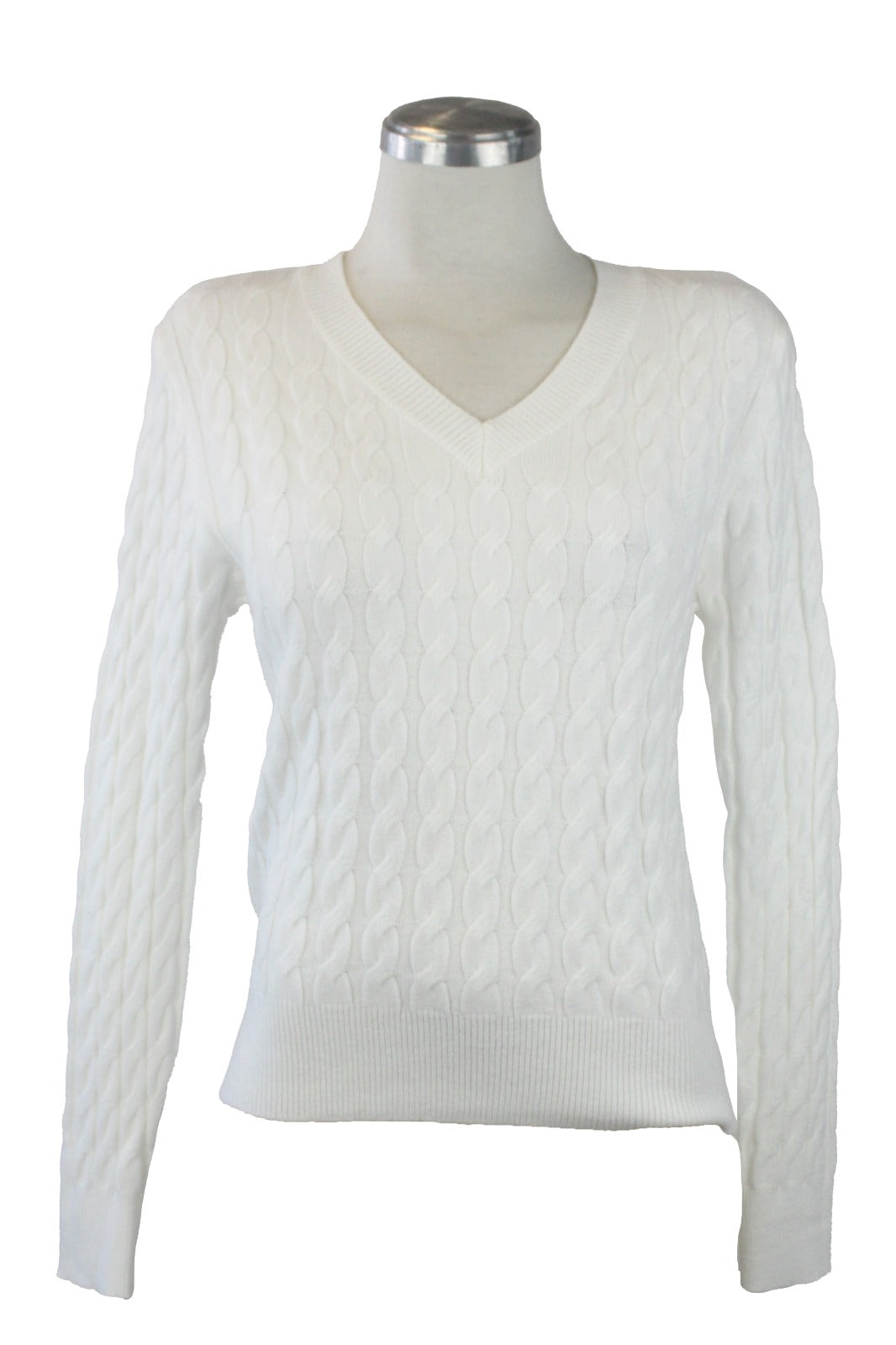 1278 Suéter Cuello V Trenzado Tejido