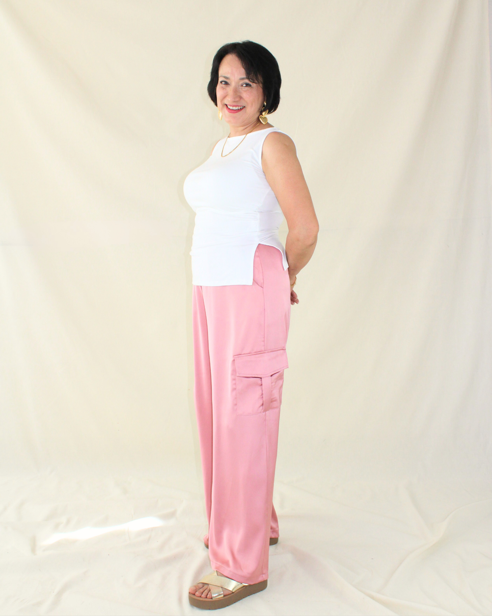 P824 Pantalon Satin Cargo