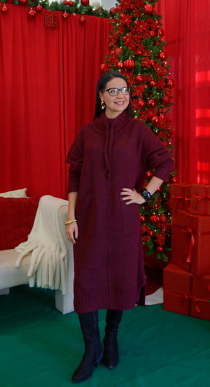 DH91019 Vestido Largo Tipo Suéter Cuello de Tortuga