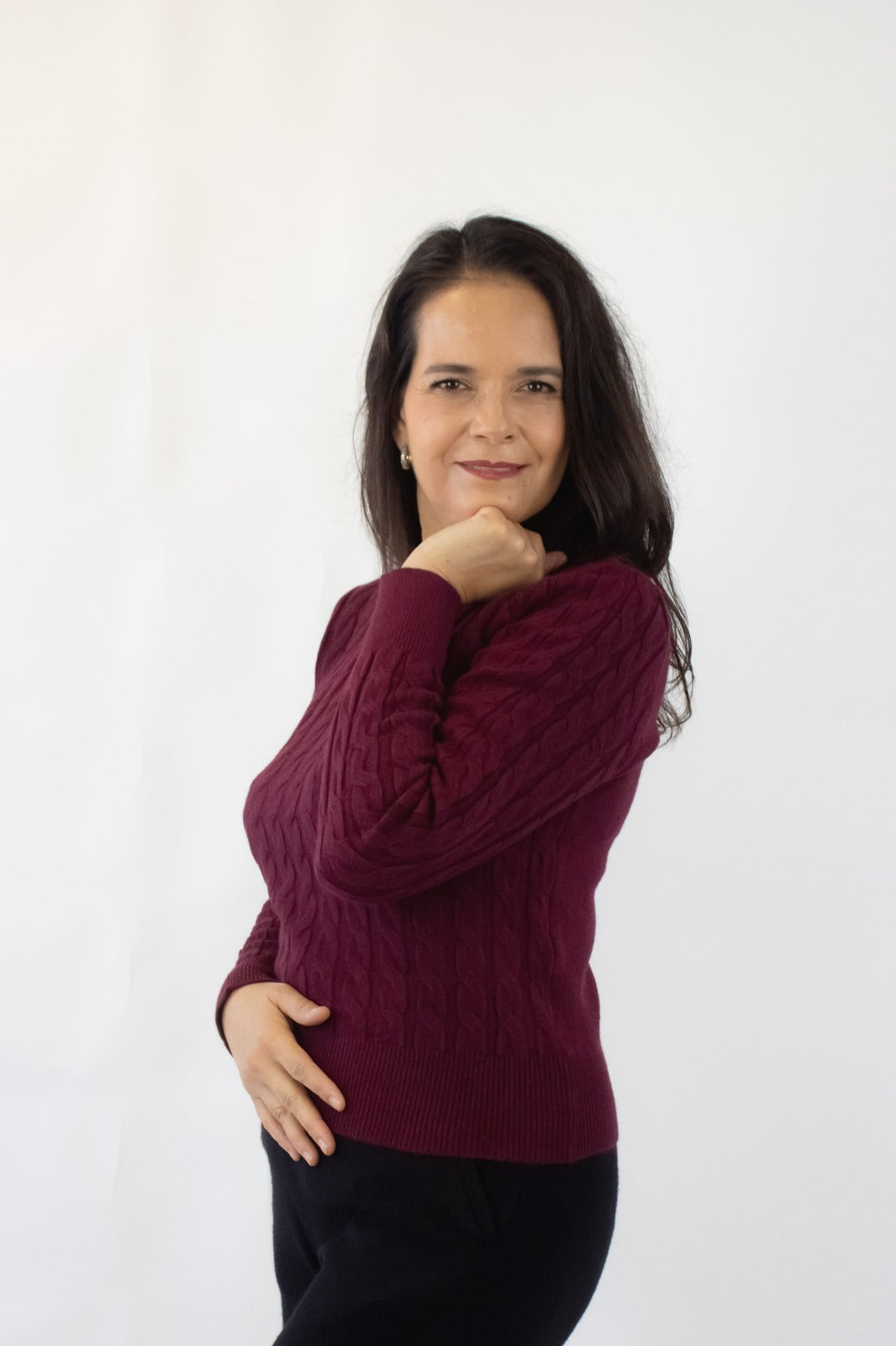 1278 Suéter Cuello V Trenzado Tejido