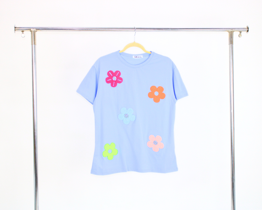 GT3M62 Blusa flor tipo peluche con piedras