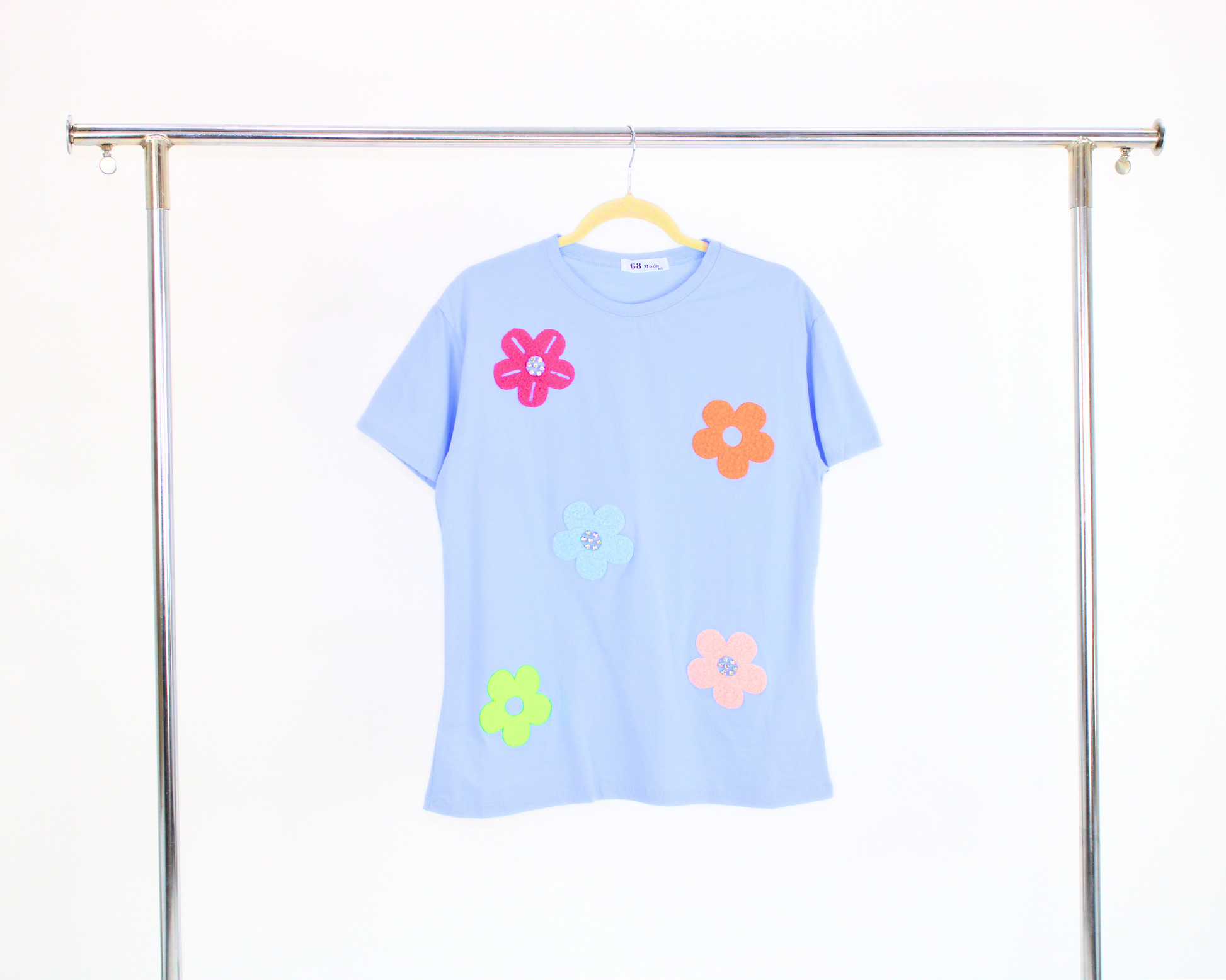 GT3M62 Blusa flor tipo peluche con piedras