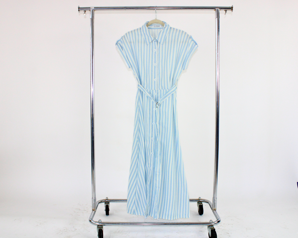 V114 Vestido Cuello V Rayado