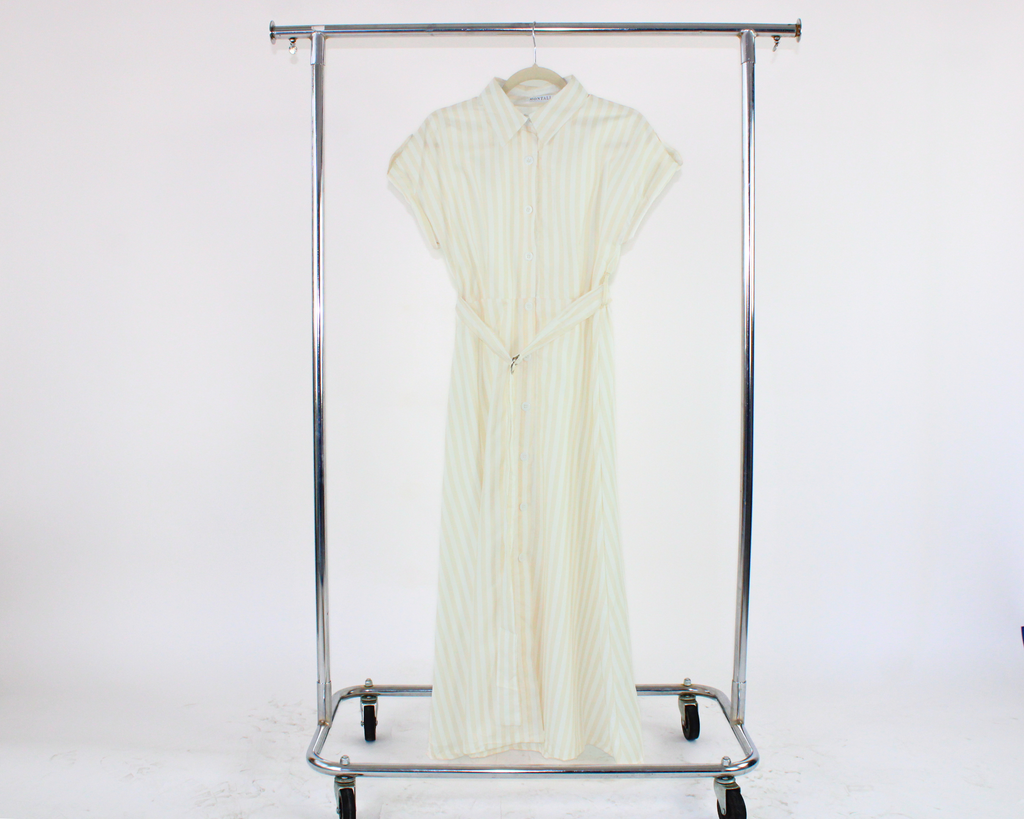 V114 Vestido Cuello V Rayado