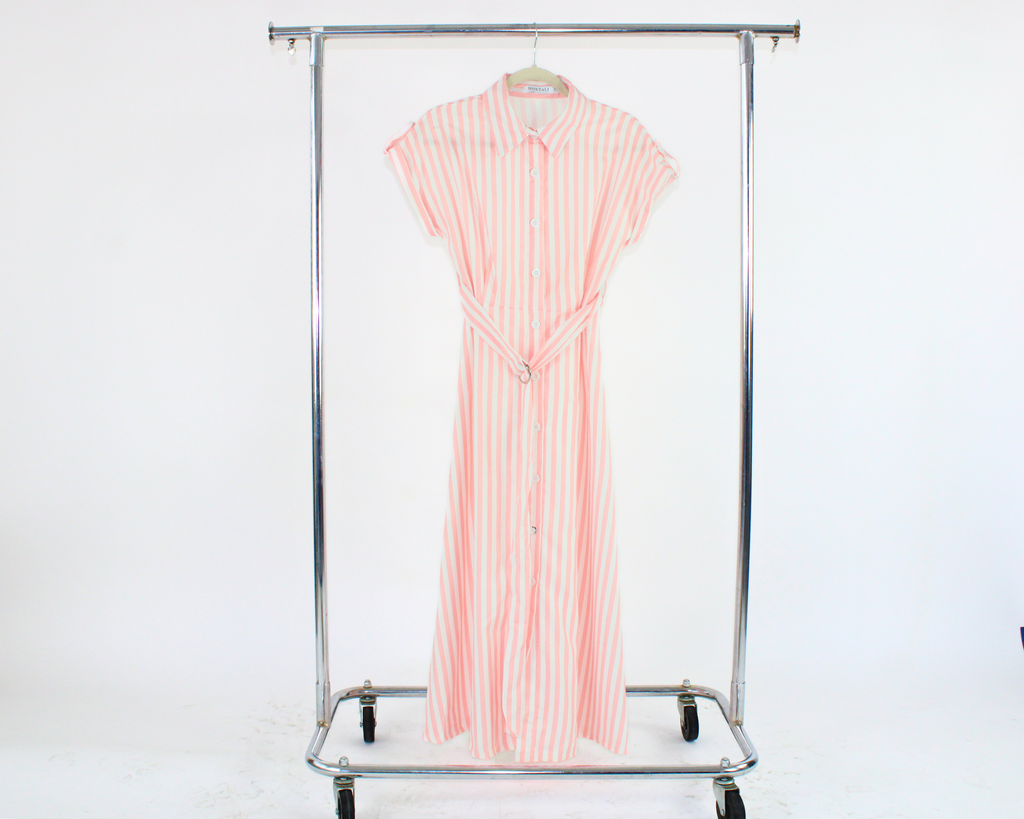 V114 Vestido Cuello V Rayado