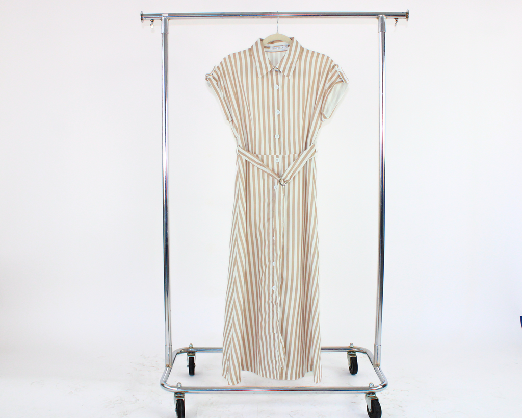 V114 Vestido Cuello V Rayado