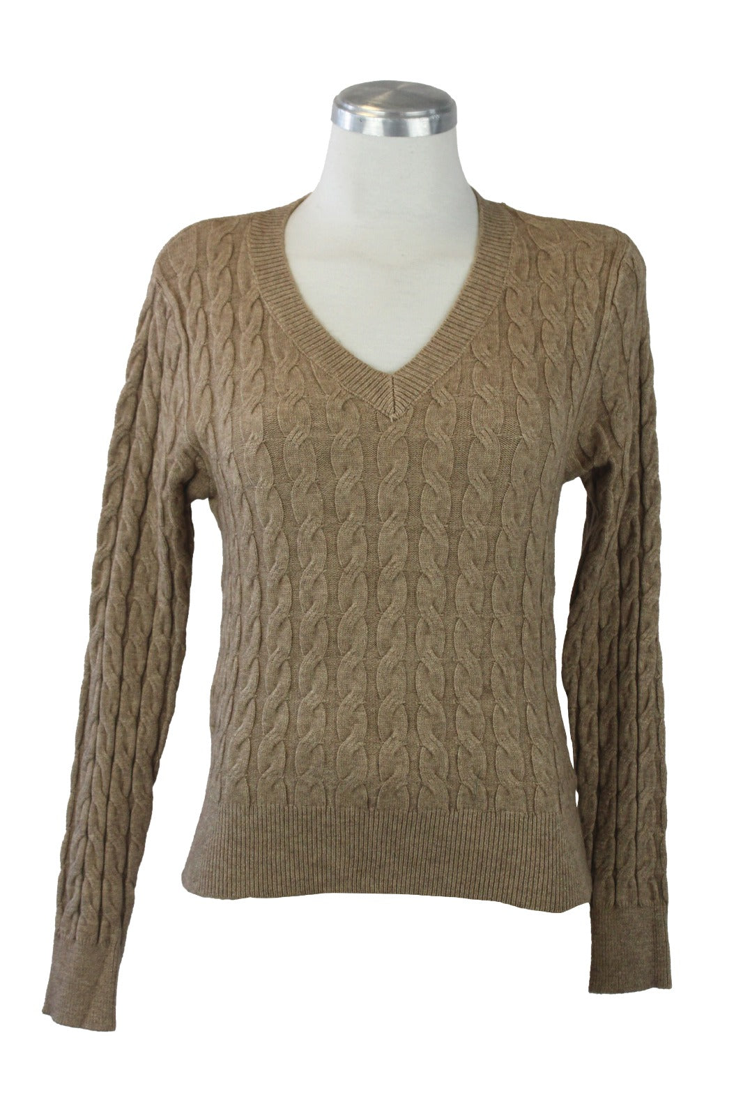 1278 Suéter Cuello V Trenzado Tejido