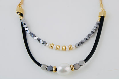 Collar Doble Piedras Zinc y Perlas 2005