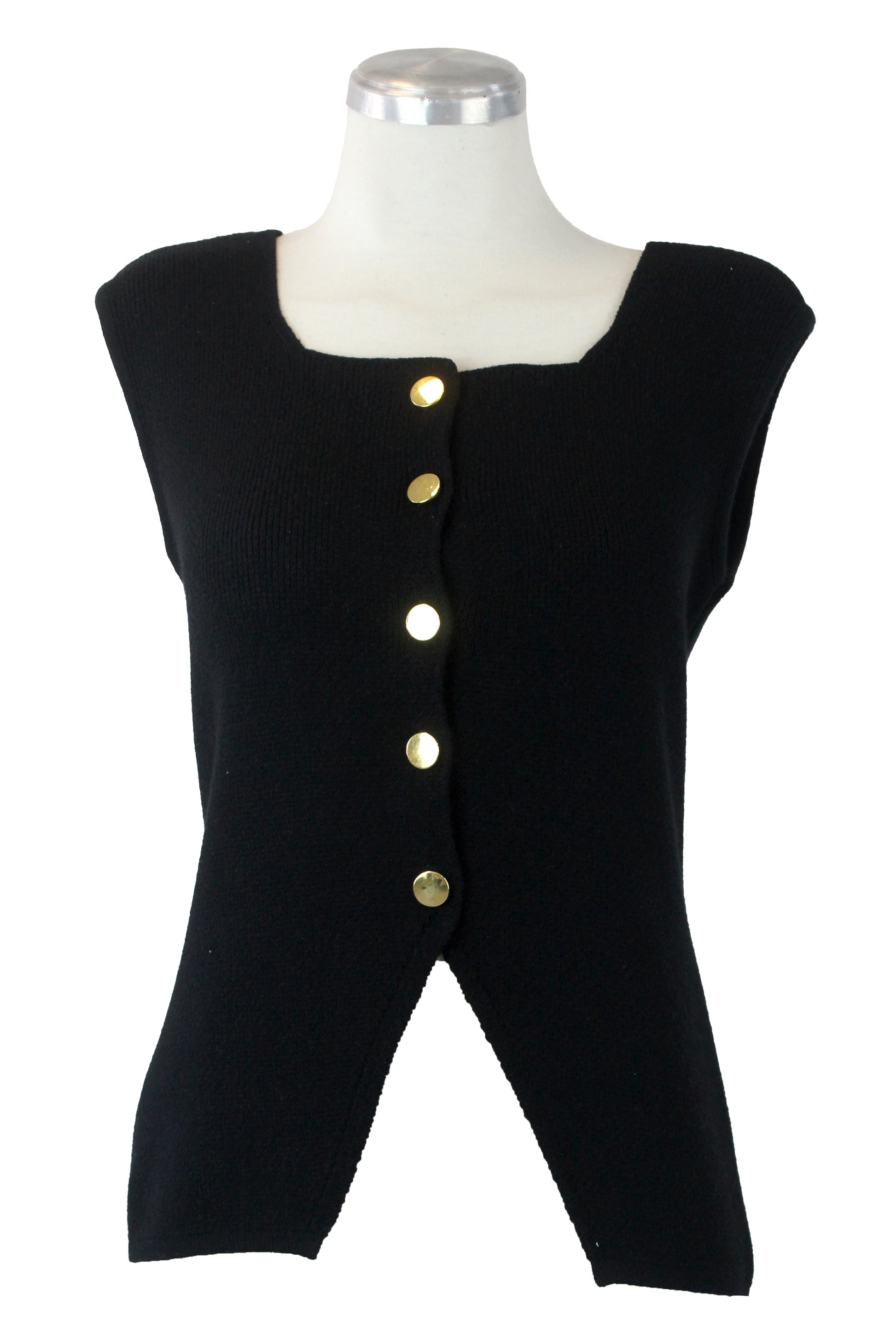 CHL087 Chaleco con Cuello Cuadrado y Botones Dorados