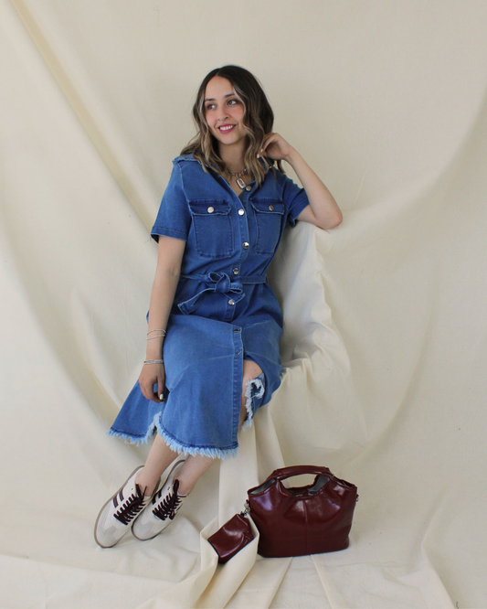 MK2514 Vestido Mezclilla Bastilla Deshilachada
