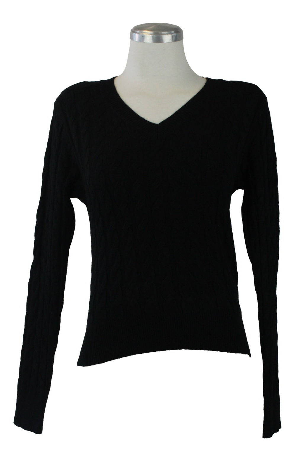 1278 Suéter Cuello V Trenzado Tejido