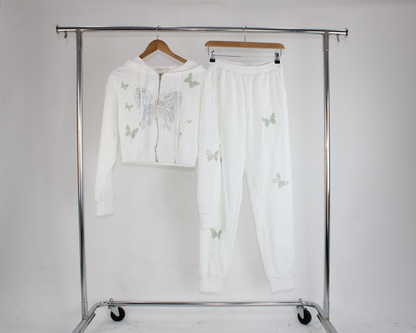 JY91162 Conjunto Pantalon Y Sudadera Con Brillos Y Estampado En Forma de Mariposa