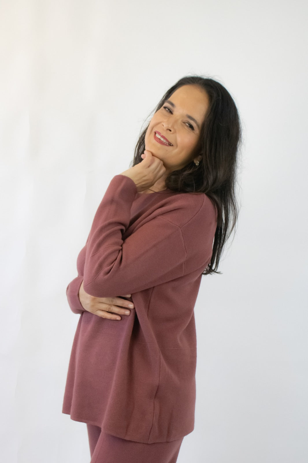 OJ-2723 Conjunto Suéter Liso y Línea de Costura