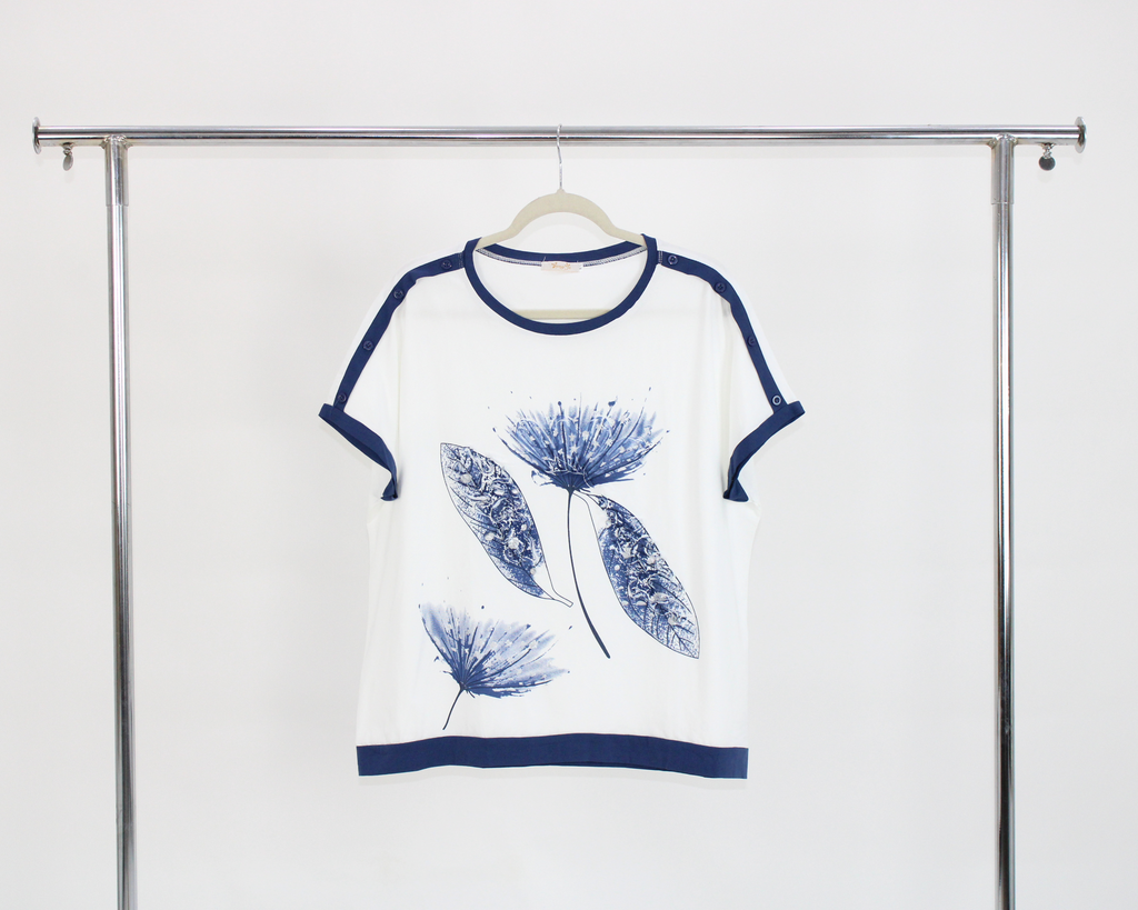 YX372 Blusa Camiseta Orilla Color Estampado Diente Leon
